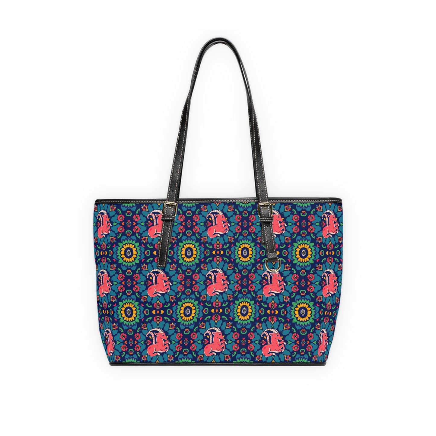 Leather Shoulder Bag, Capricorn, Zodiac v1, Flower Pattern