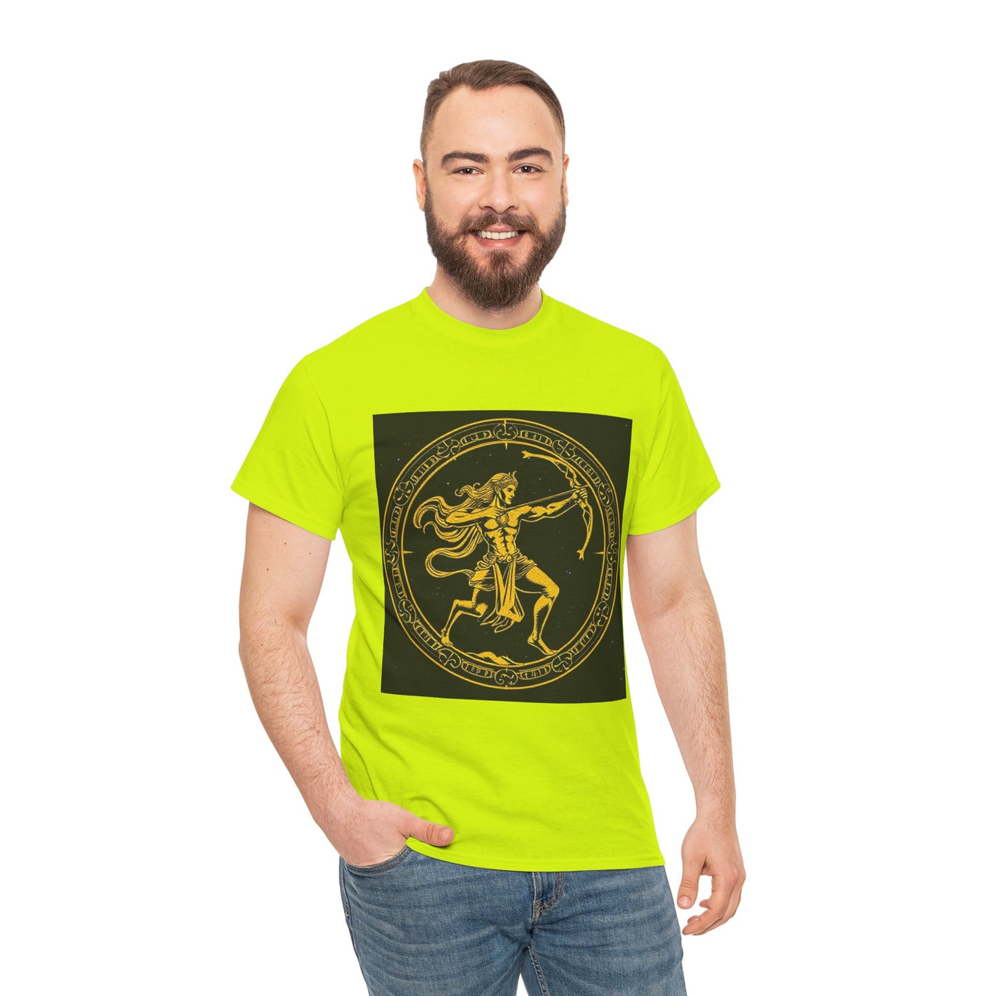 Unisex Heavy Cotton T-Shirt, Mythical Faun/Satyr v1, Sagittarius Zodiac Design