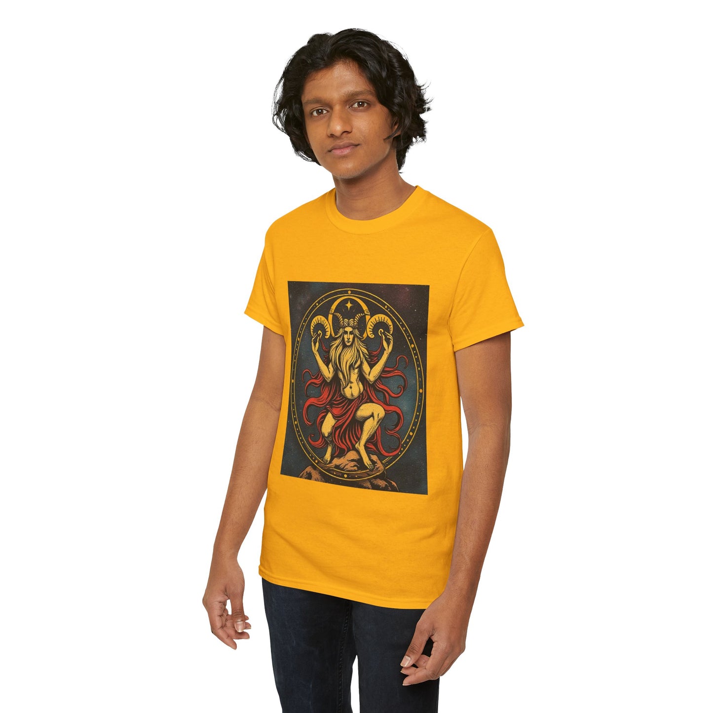Unisex Heavy Cotton T-Shirt, Aries God 3v, Zodiac Design