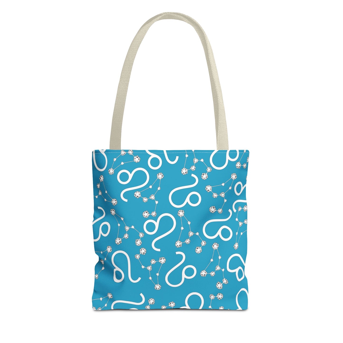 Tote Bag, Leo Zodiac Sign, AOP, (Turquoise, White)