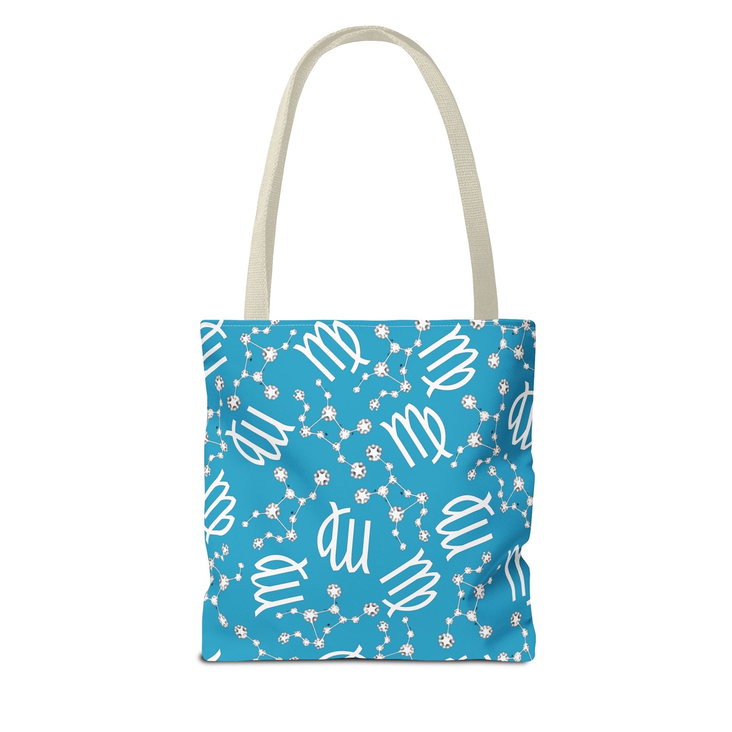 Tote Bag, Virgo Zodiac Sign, AOP, (Turquoise, White)