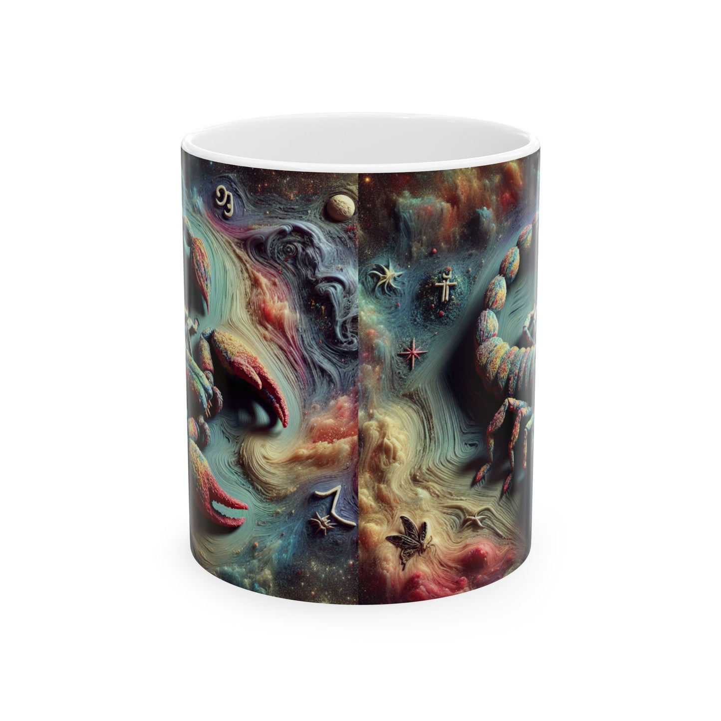 Ceramic Mug, (11oz, 15oz), Ceramic Coffee Mug, Trippy Scorpion, Scorpio Zodiac Design