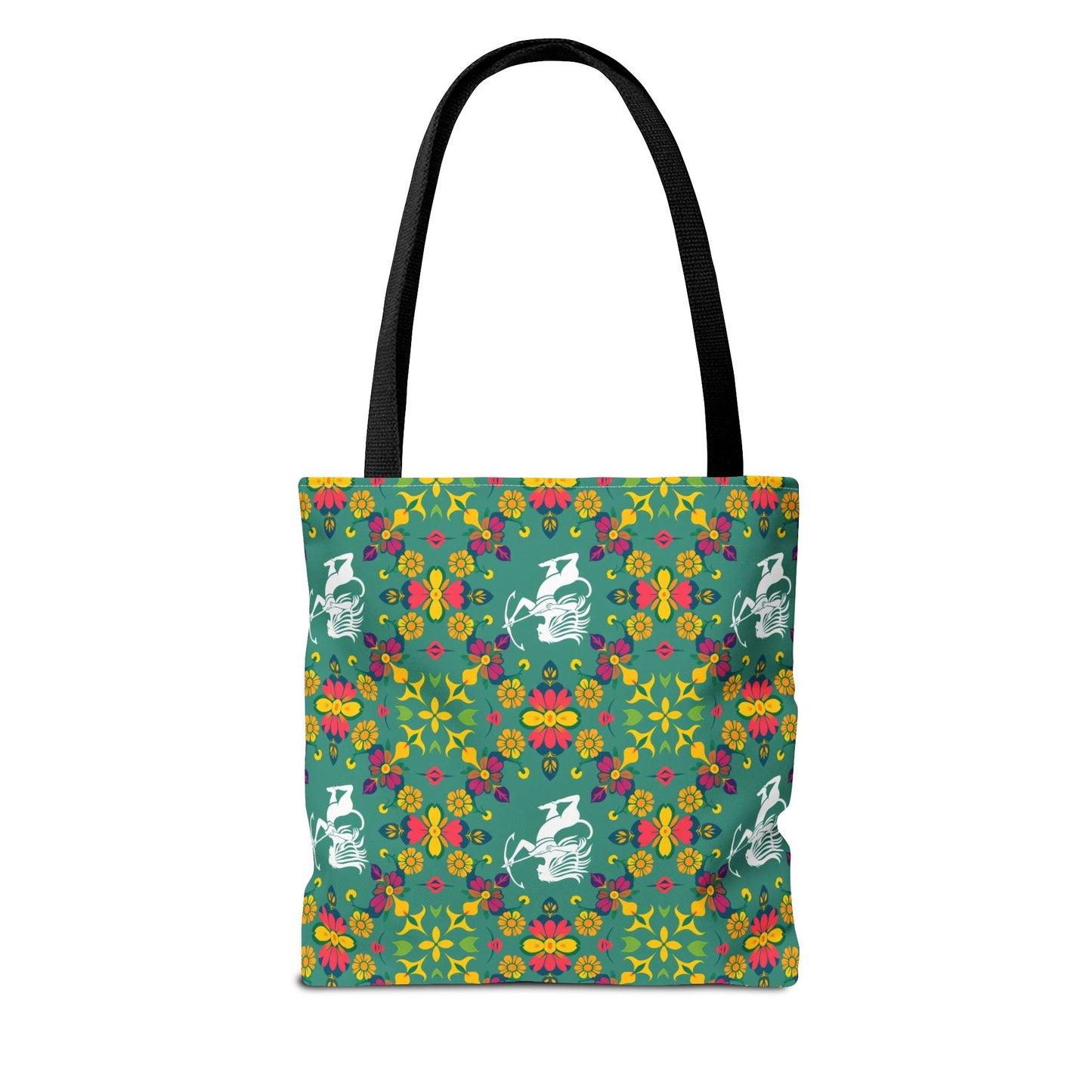 Tote Bag, (AOP), Sagittarius, Zodiac v6, Flower Pattern