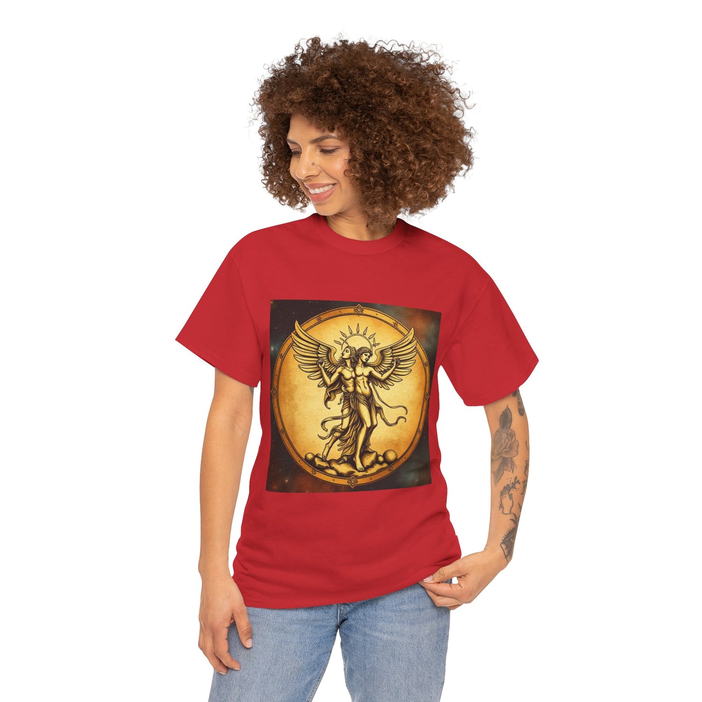 Unisex Heavy Cotton T-Shirt, Angel Twin, Gemini Zodiac Design