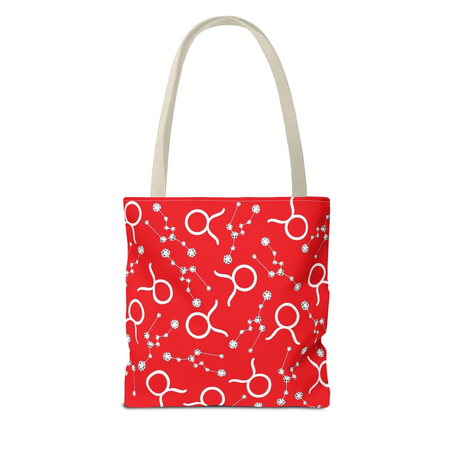 Tote Bag, Taurus Zodiac Sign, AOP, (Red, White)