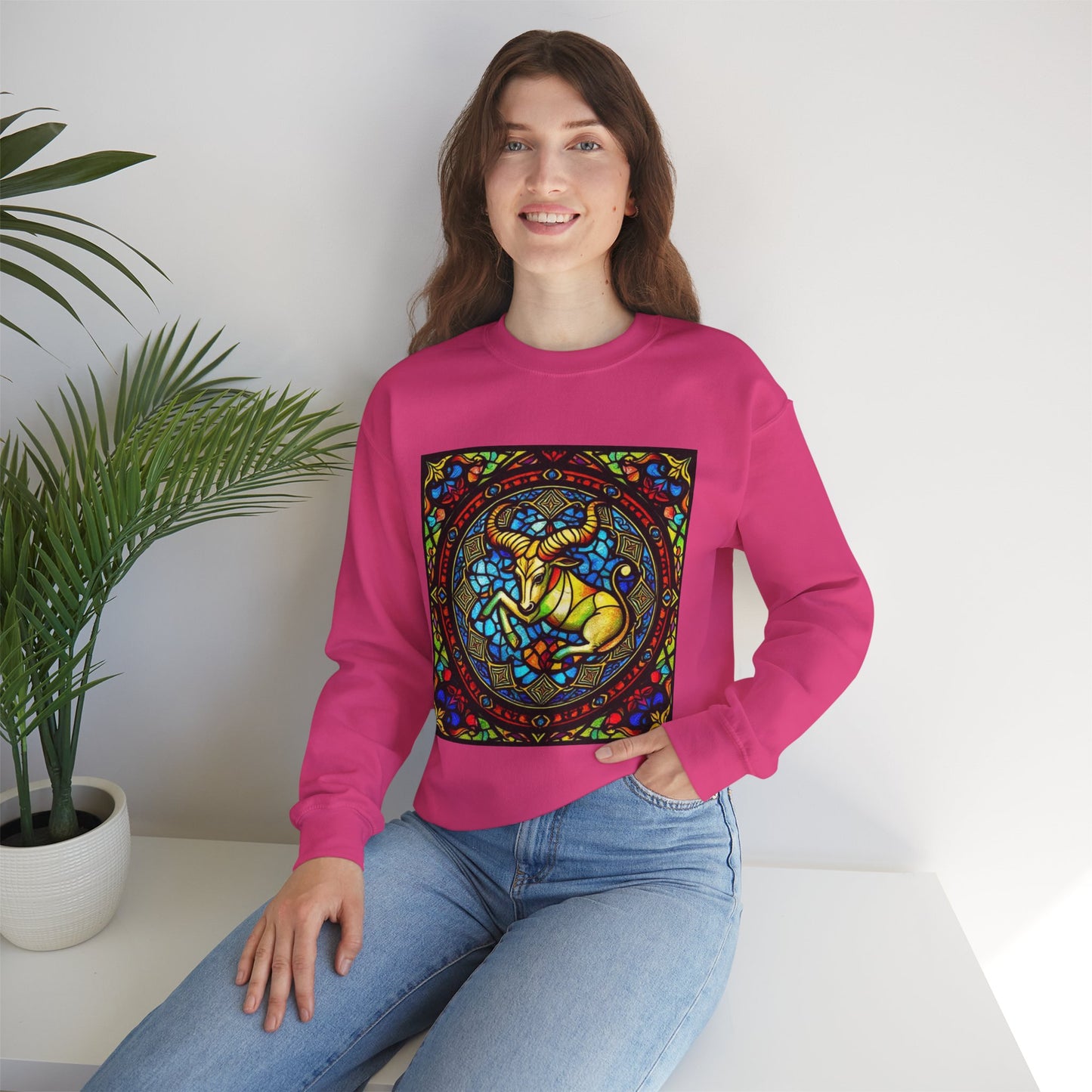 Unisex Heavy Blend™ Crewneck Sweatshirt, Glass, Taurus Zodiac Design