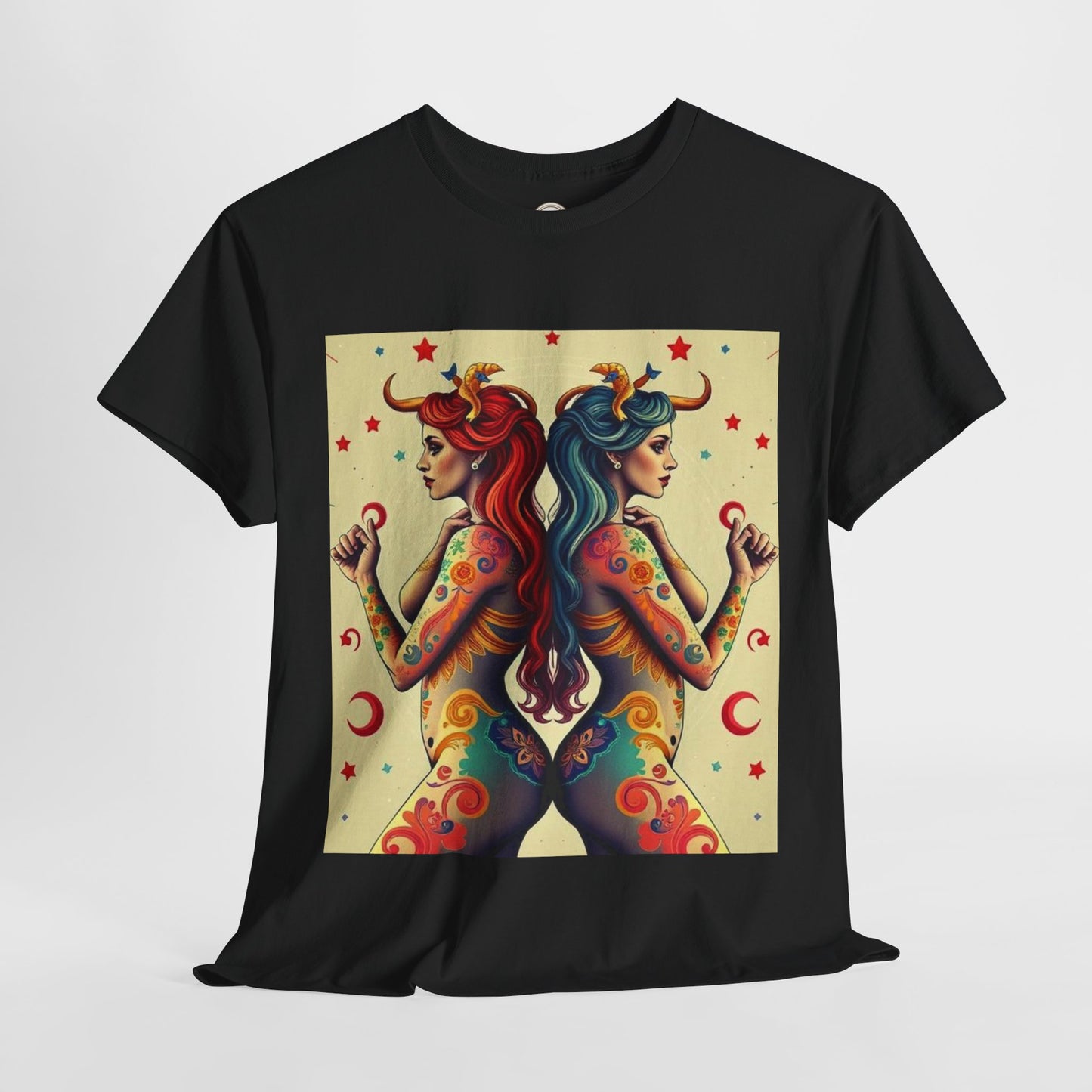 Unisex Heavy Cotton T-Shirt, Gemini, Zodiac v4, Sexy Art