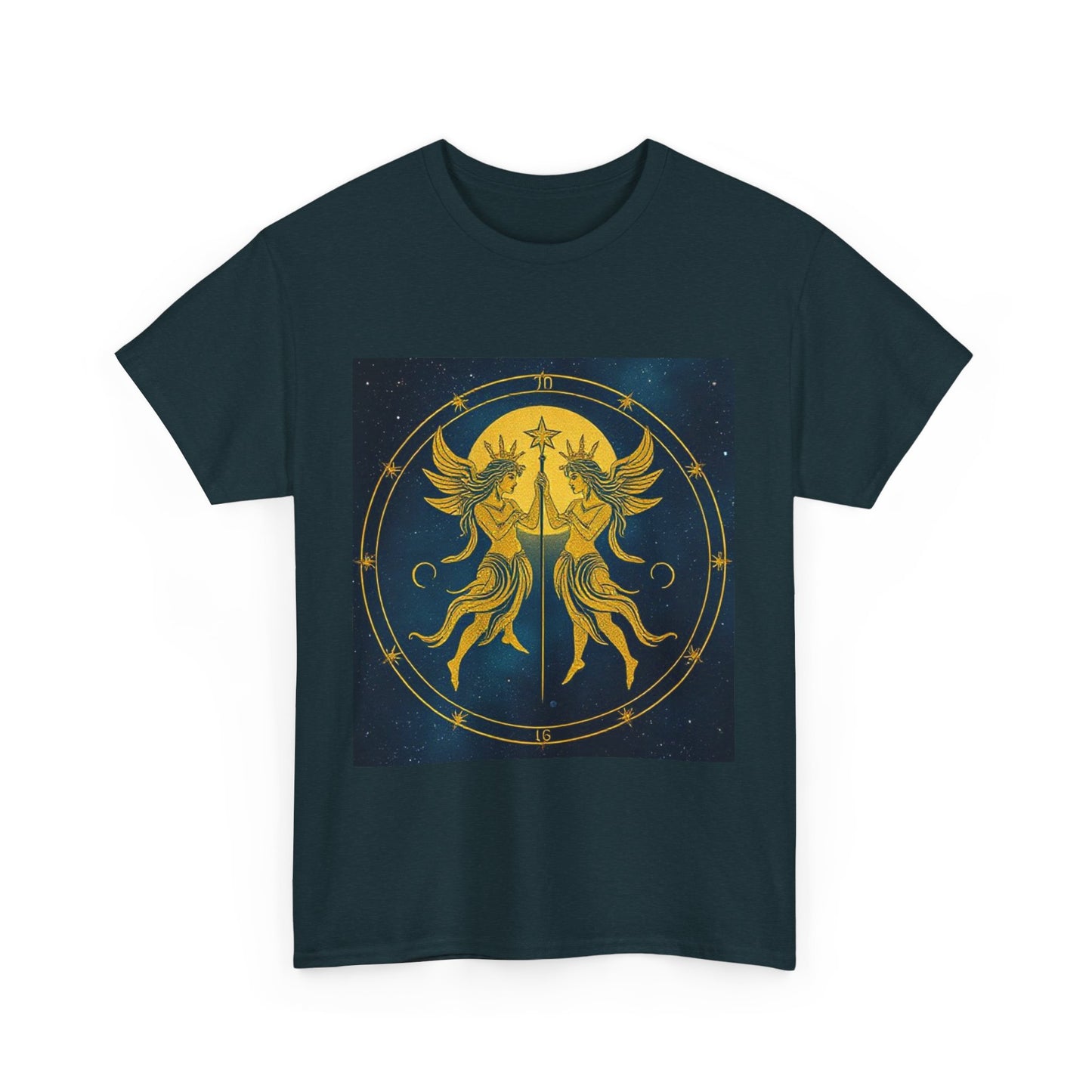 Unisex Heavy Cotton T-Shirt, Space Twins v3, Gemini Zodiac Design