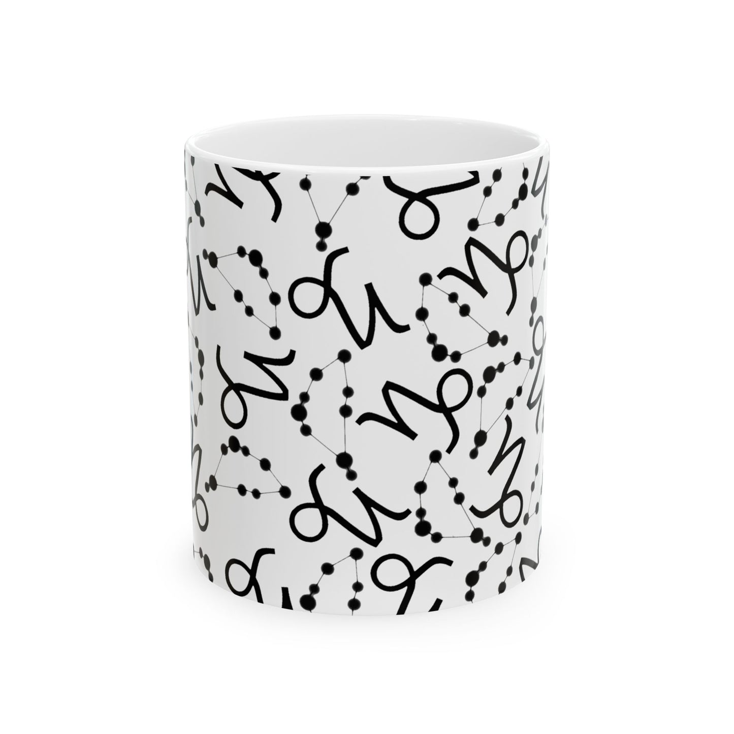 Ceramic Mug, (11oz, 15oz), Ceramic Coffee Mug, AOP, Constellation & Symbol, Capricorn Zodiac Design