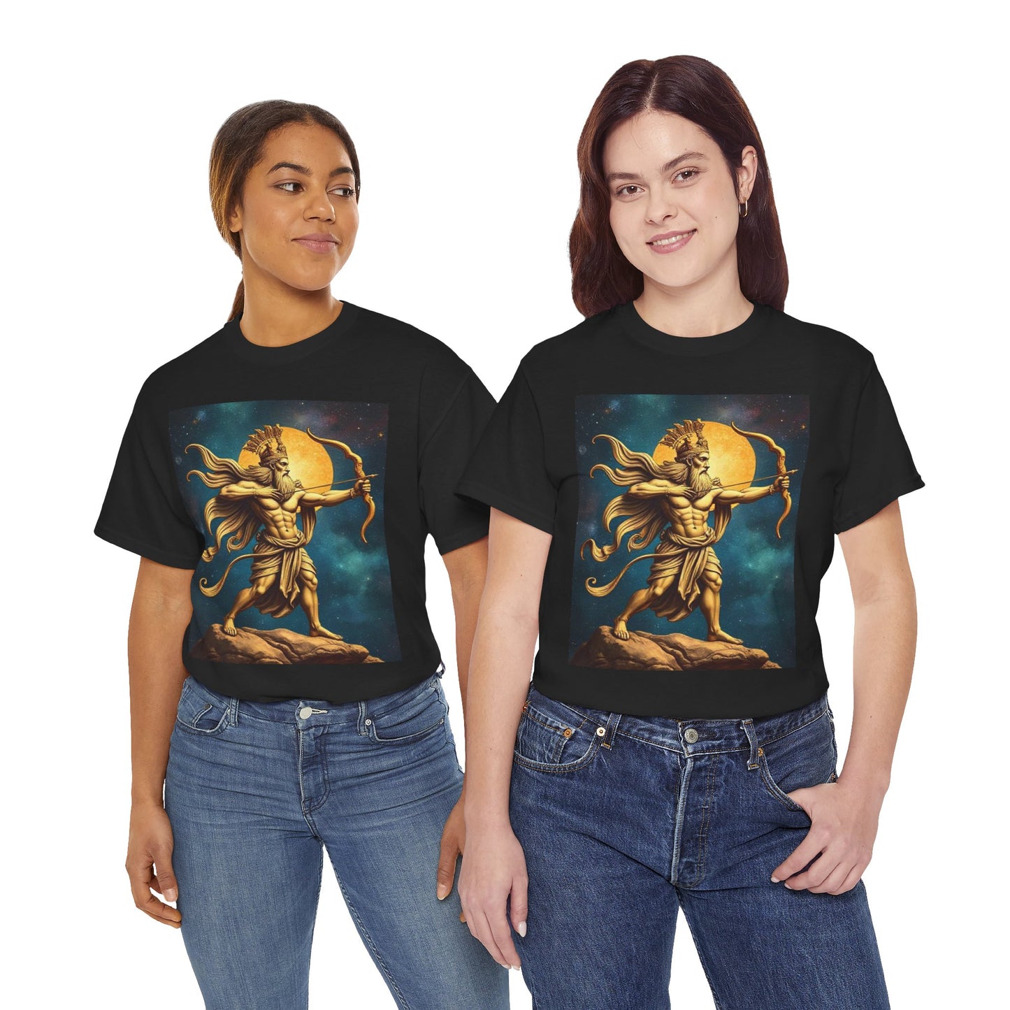 Unisex Heavy Cotton T-Shirt, Midnight Arrow v1, Sagittarius Zodiac Design