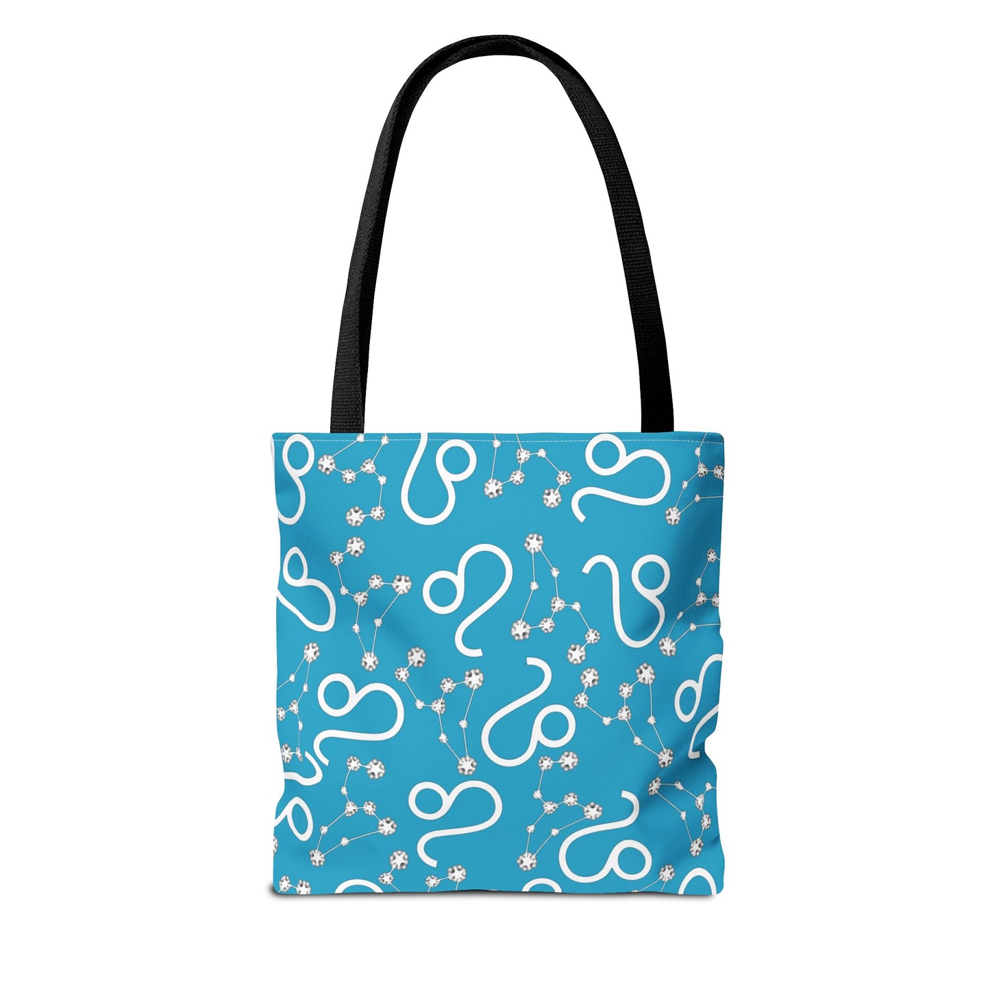 Tote Bag, Leo Zodiac Sign, AOP, (Turquoise, White)
