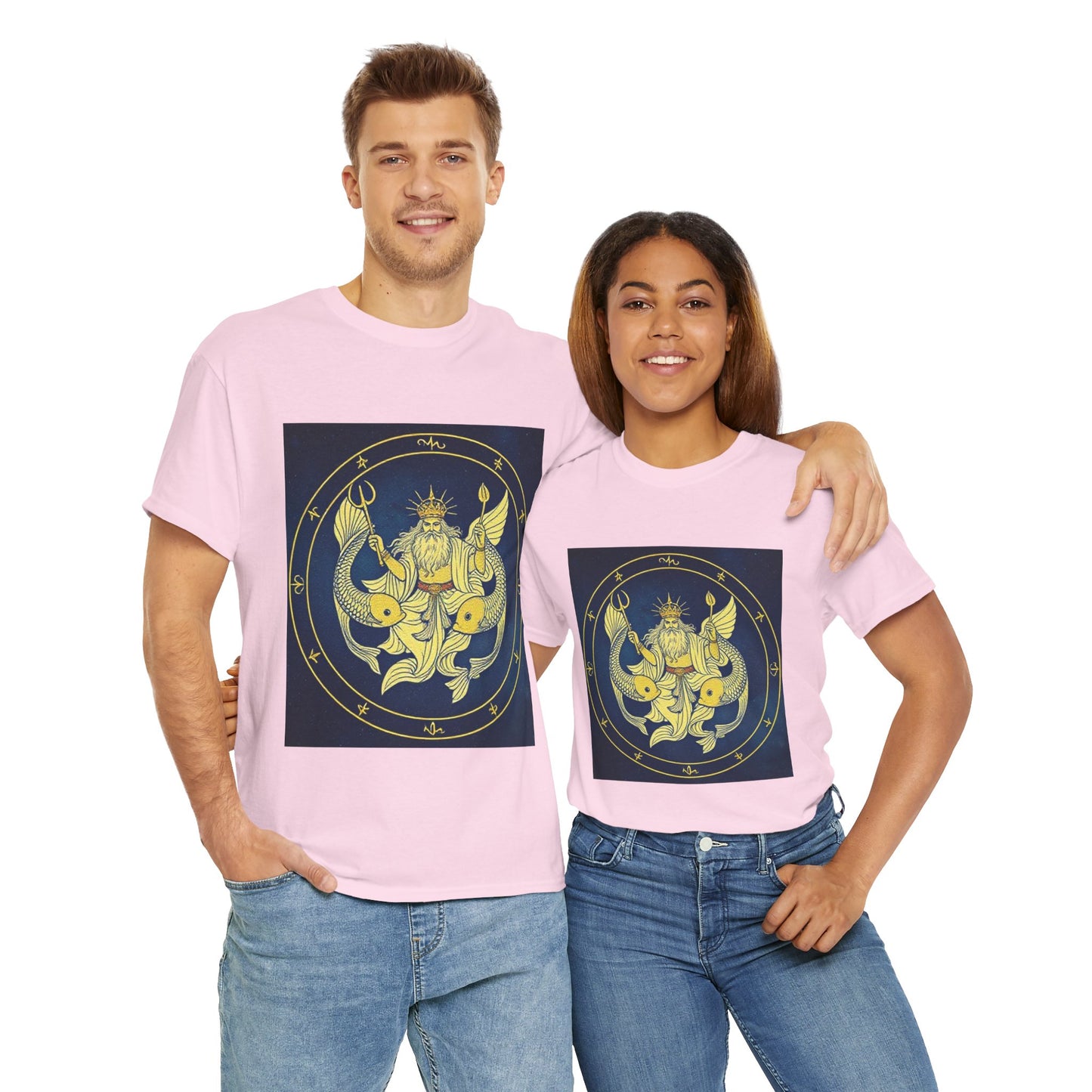 Unisex Heavy Cotton T-Shirt, King of Pisces, Zodiac Design