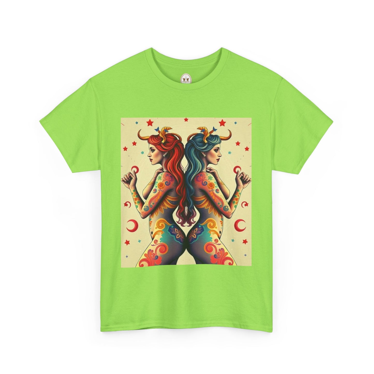 Unisex Heavy Cotton T-Shirt, Gemini, Zodiac v4, Sexy Art