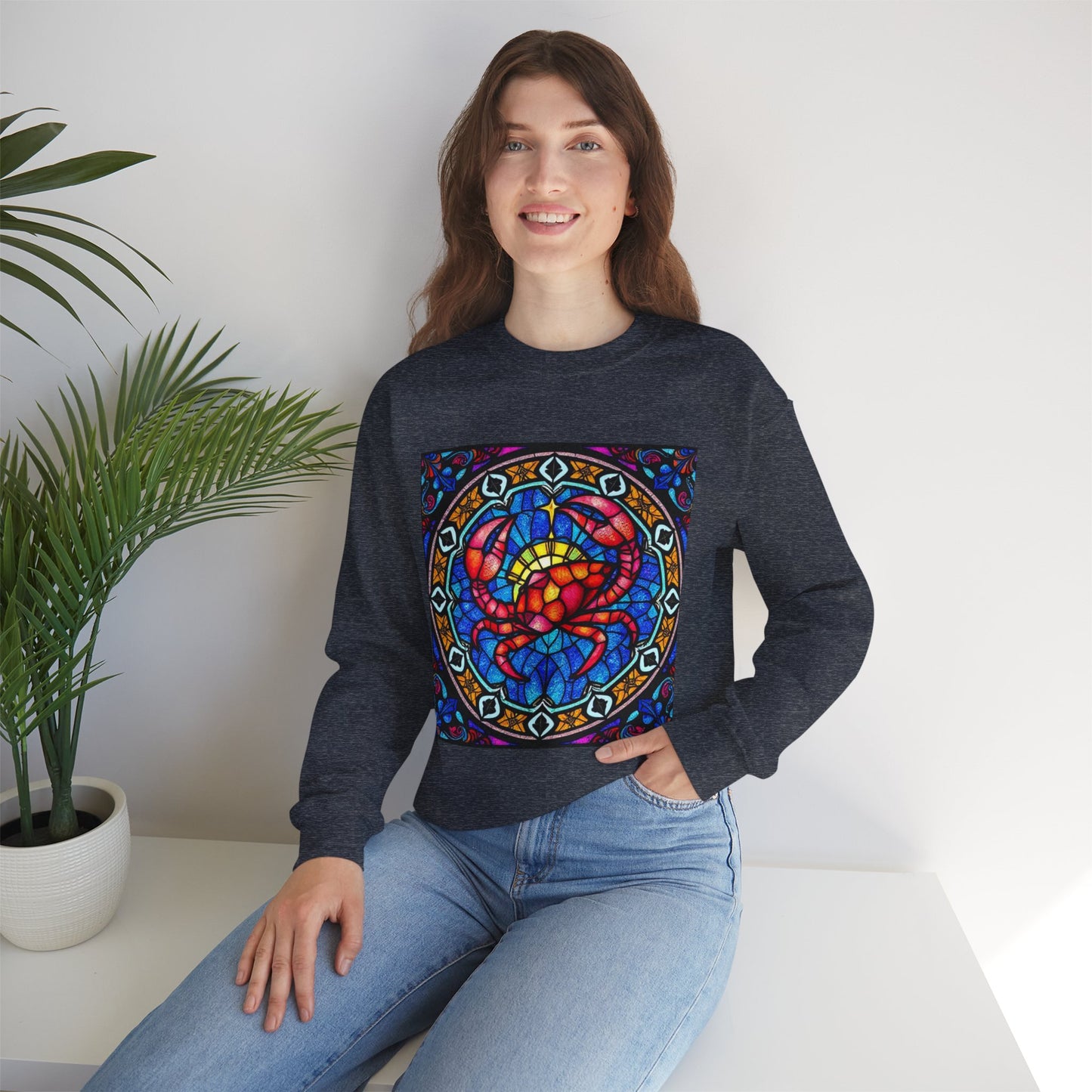 Unisex Heavy Blend™ Crewneck Sweatshirt, Glass 1, Cancer Zodiac Design