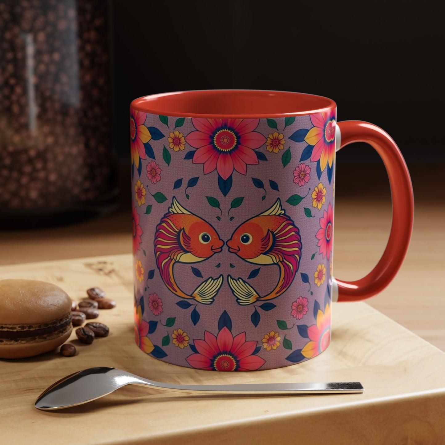 Accent Coffee Mug, Pisces, Zodiac v2, Flower Pattern, (11, 15oz)