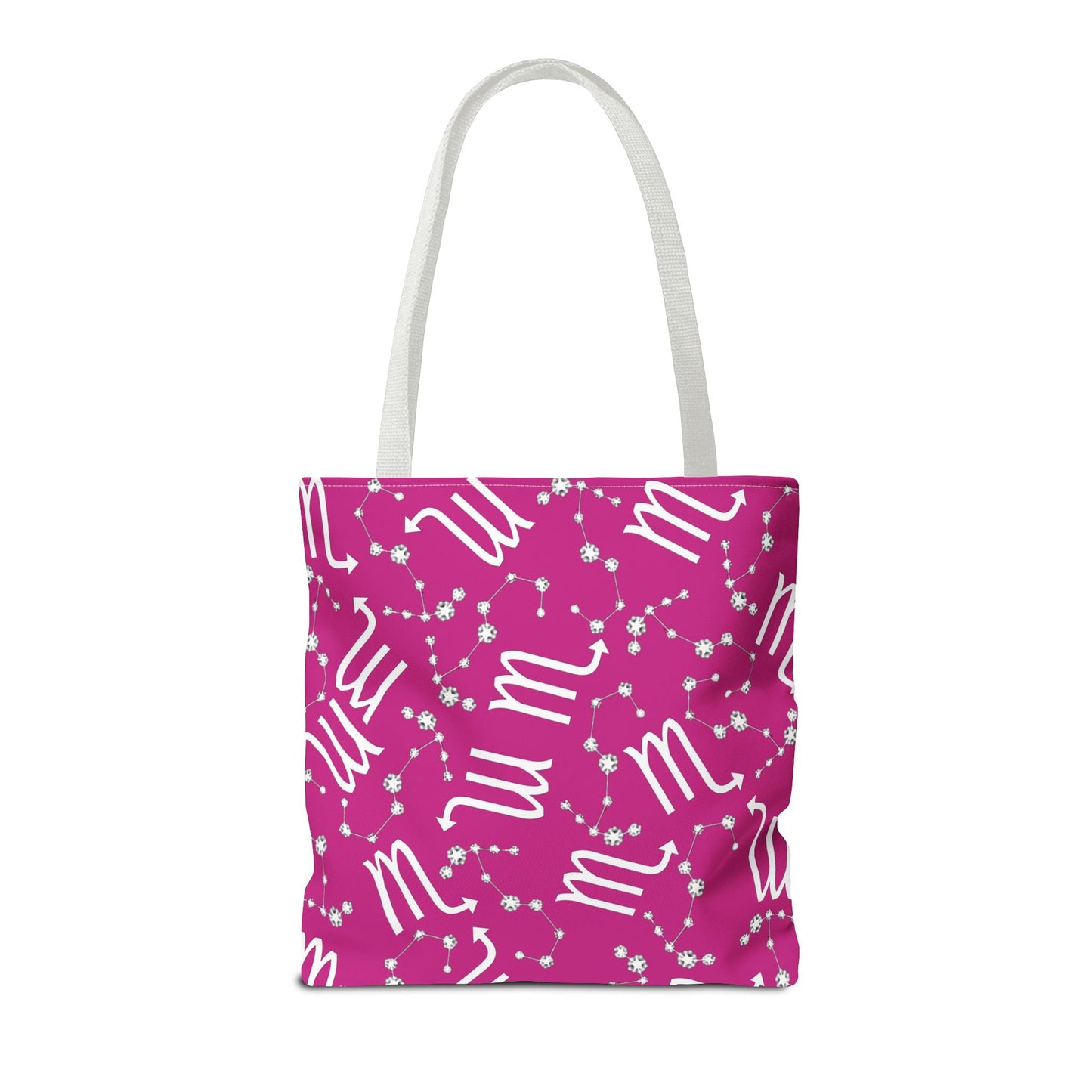 Tote Bag, Scorpio Zodiac Sign, AOP, (Pink, White)
