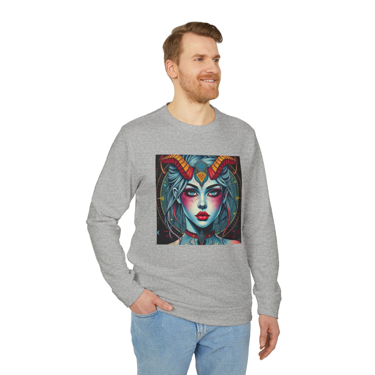 Adidas, Unisex Fleece Crewneck Sweatshirt, Capricorn, Pop Art, Zodiac