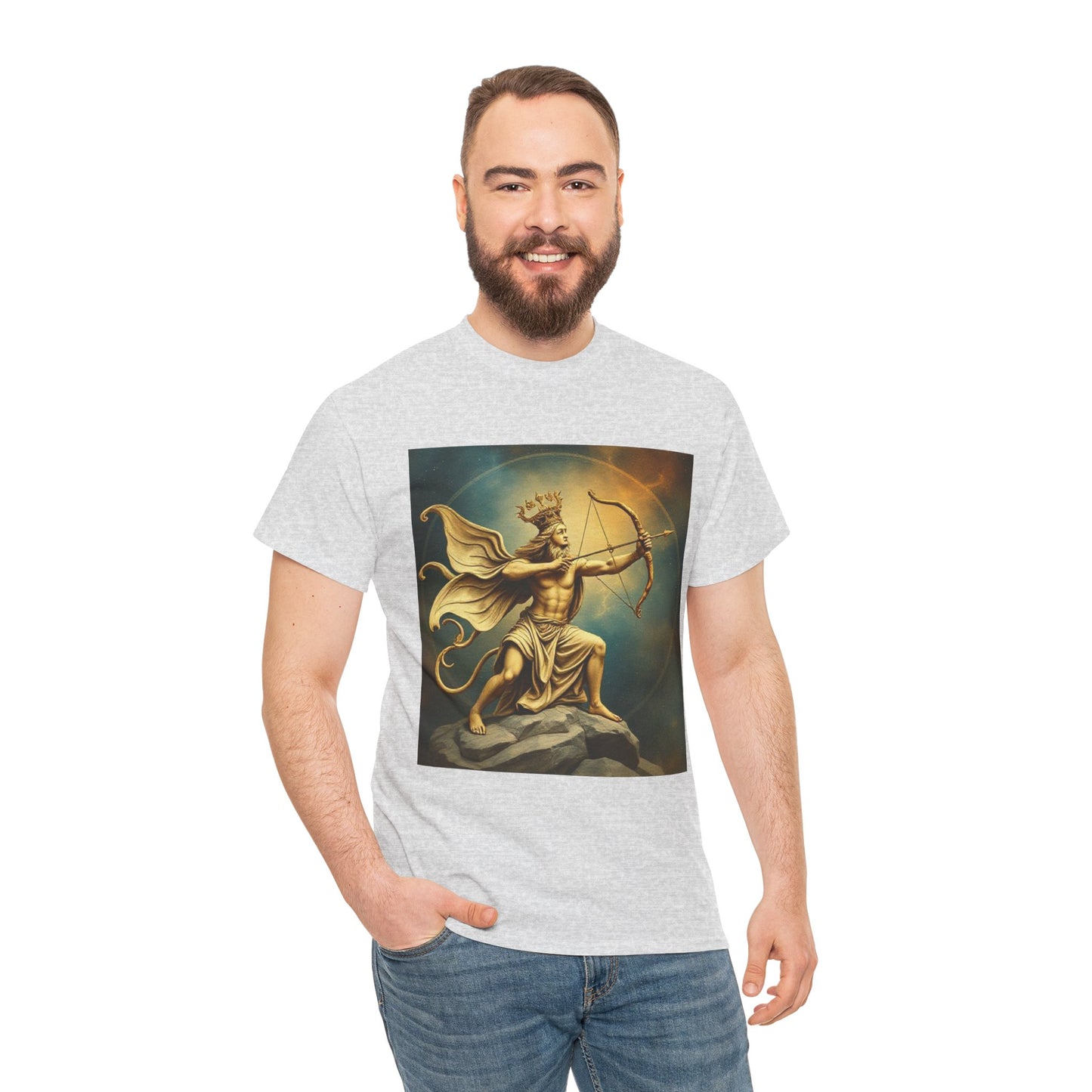 Unisex Heavy Cotton T-Shirt, Sagittarius King, Bow & Arrow, Zodiac Design