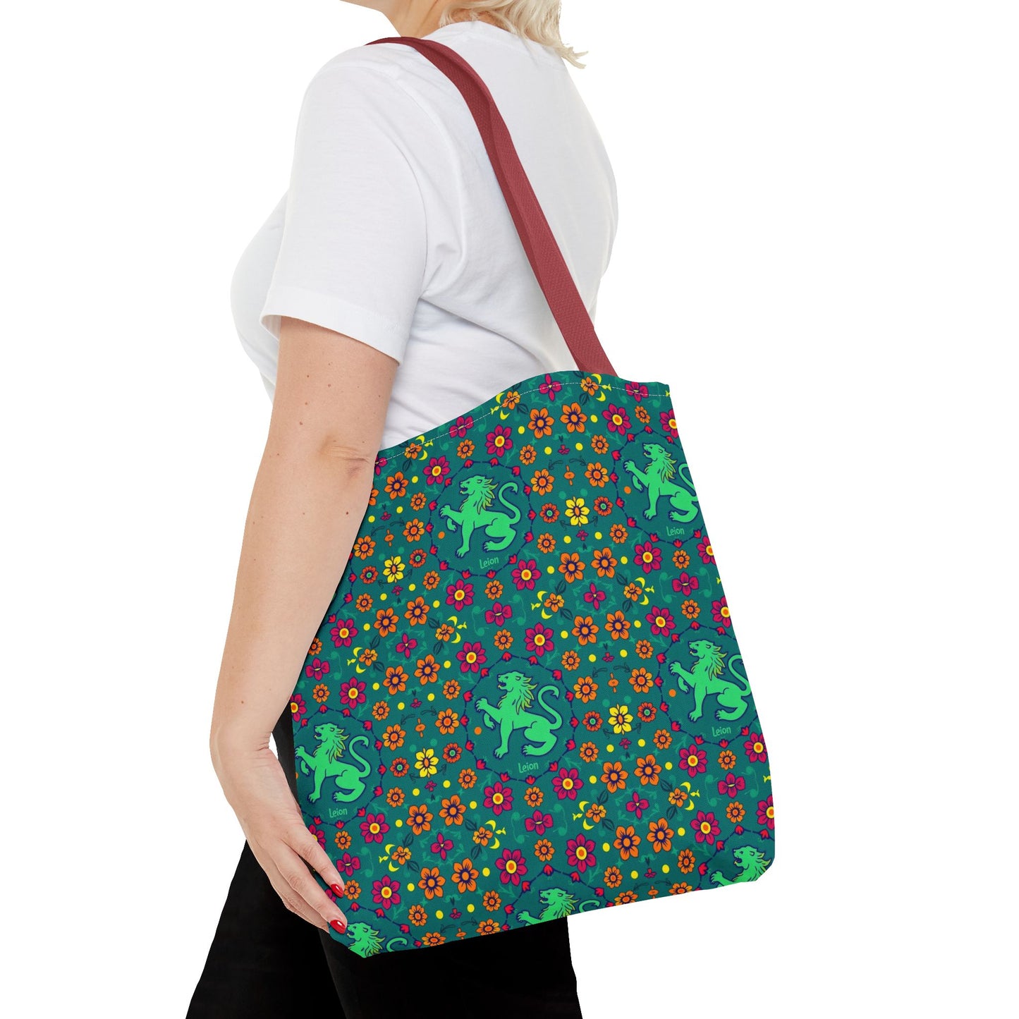 Tote Bag (AOP), Leo, Zodiac v1, Flower Pattern