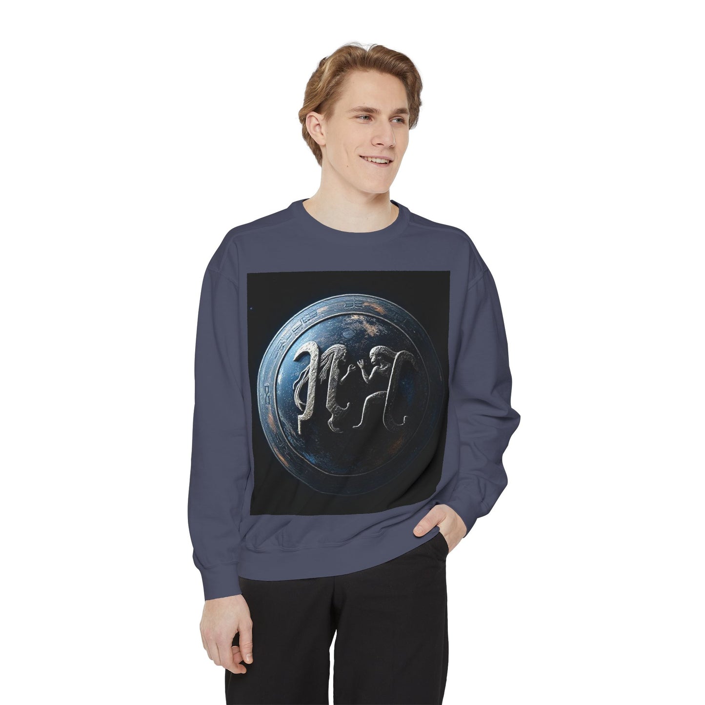 Garment-Dyed Sweatshirt, Unisex, Space Symbol Design, Gemini