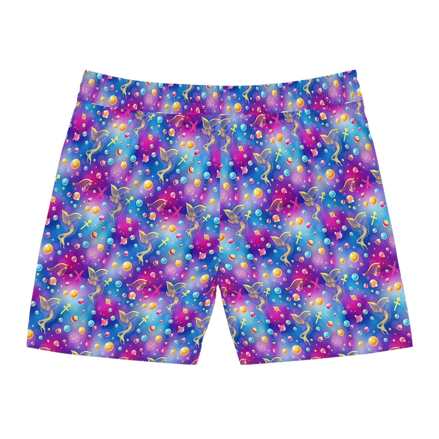 Men's Mid-Length Swim Shorts, (AOP), Sagittarius, Zodiac, Bubble Pattern