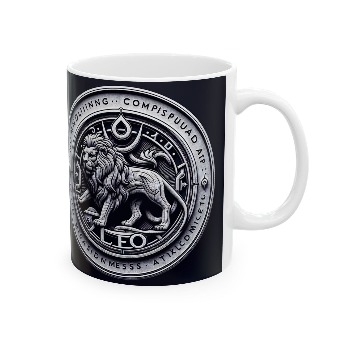 Ceramic Mug, (11oz, 15oz), Ceramic Coffee Mug, Sliver Lion, Leo Zodiac Design