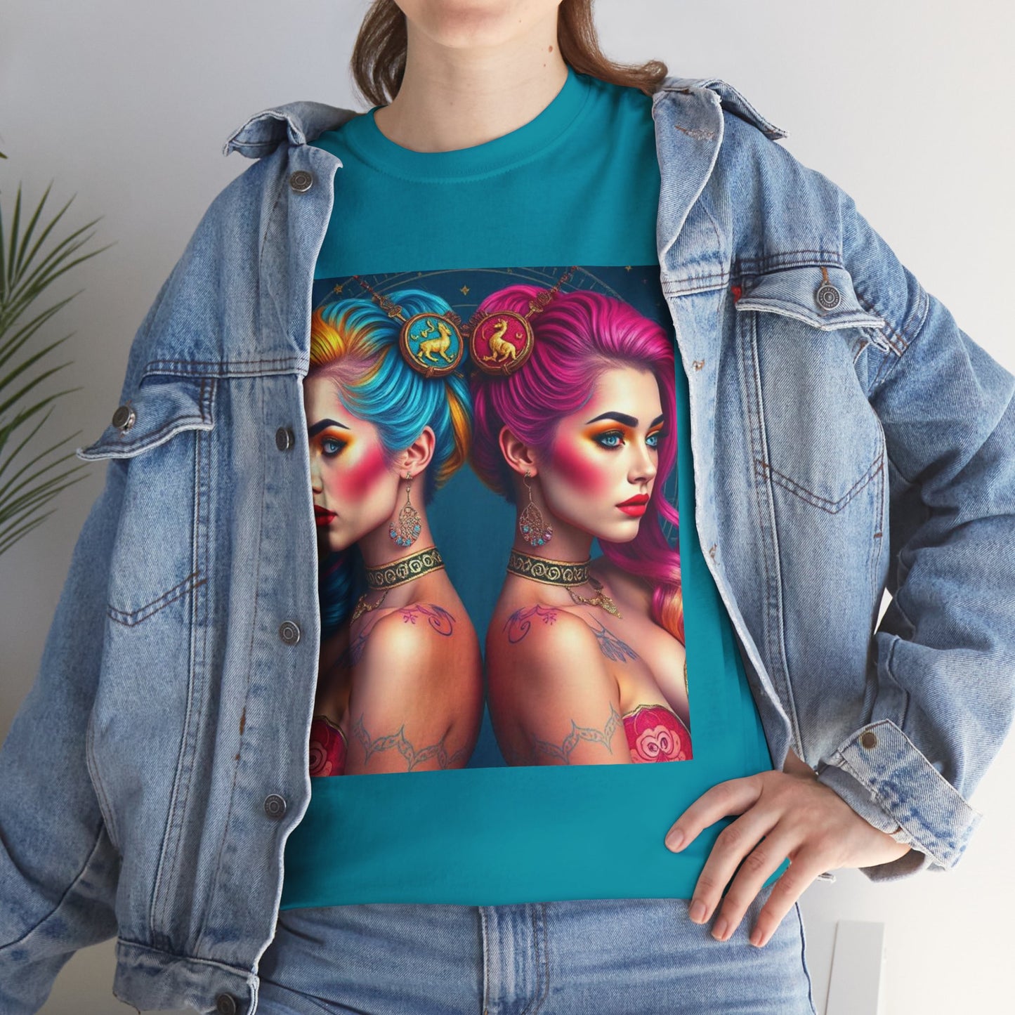 Unisex Heavy Cotton T-Shirt, Gemini, Zodiac v2, Sexy Art