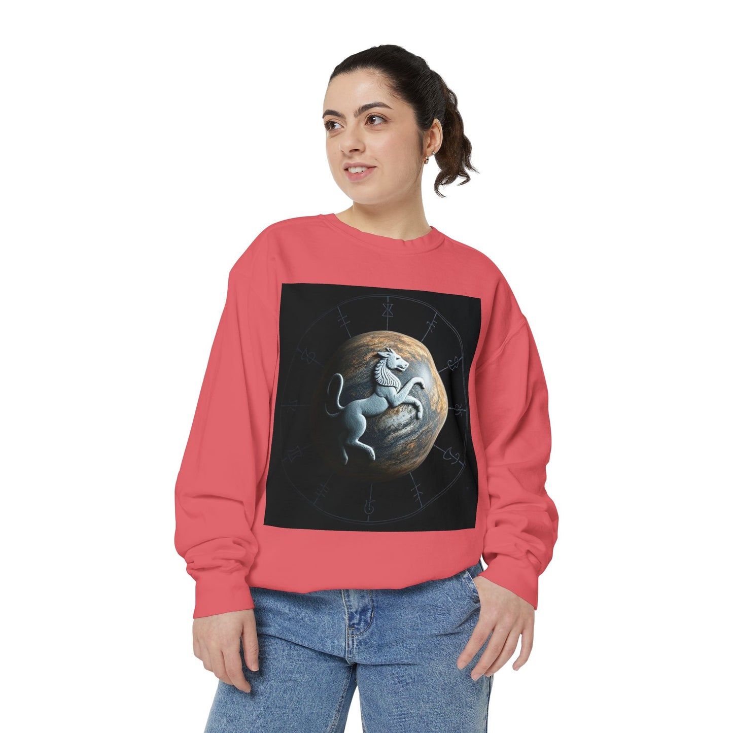 Garment-Dyed Sweatshirt, Unisex, Space Animal Design, Aquarius