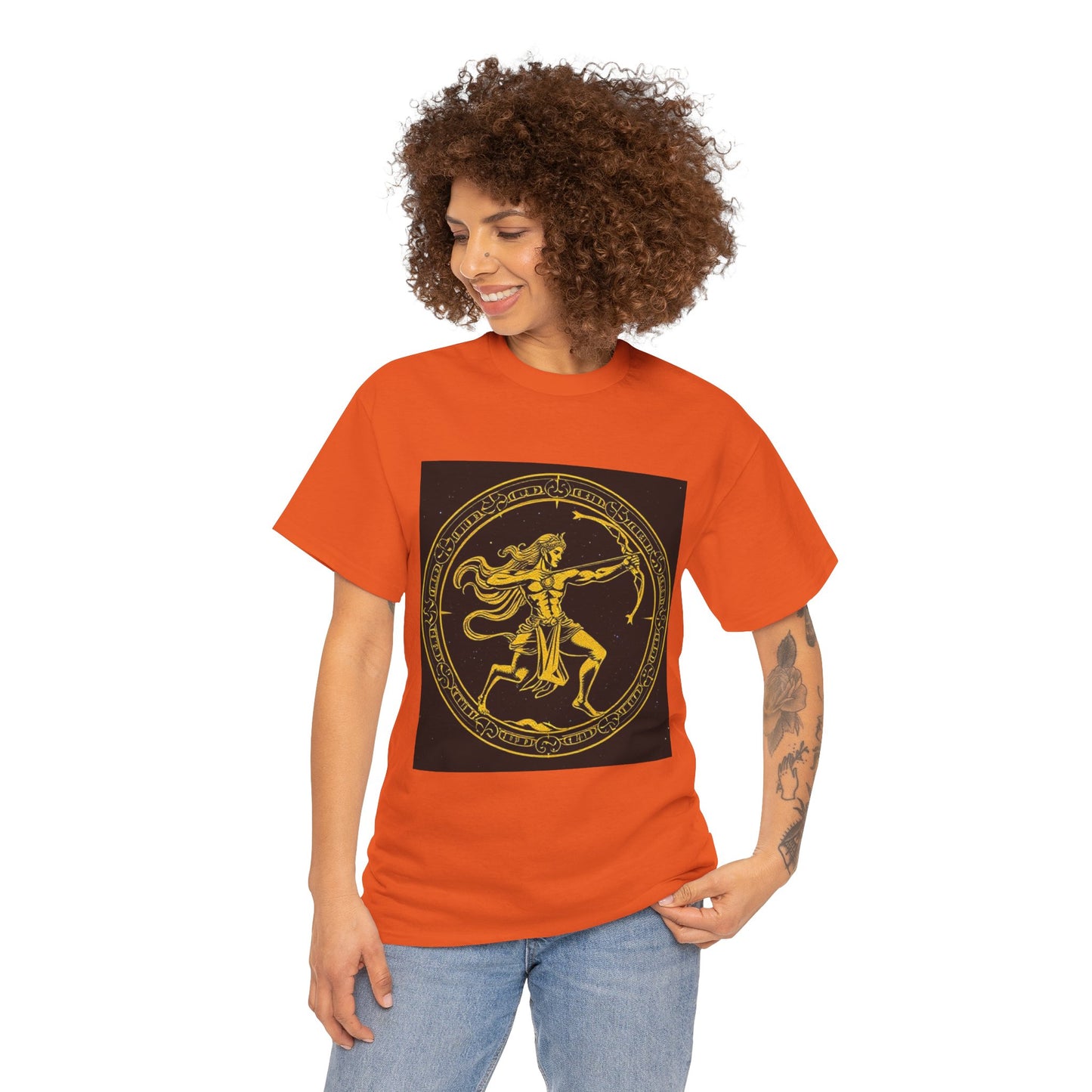 Unisex Heavy Cotton T-Shirt, Mythical Faun/Satyr, Sagittarius Zodiac Design
