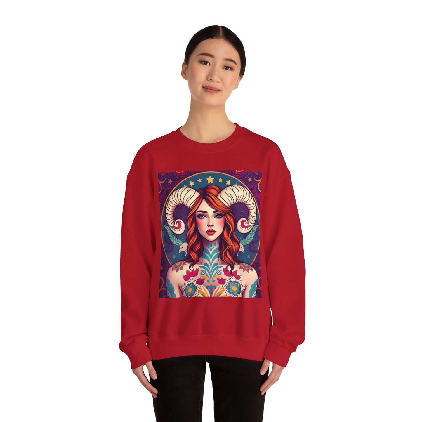 Unisex Heavy Blend™ Crewneck Sweatshirt, Aries, Zodiac v1, Sexy Pattern