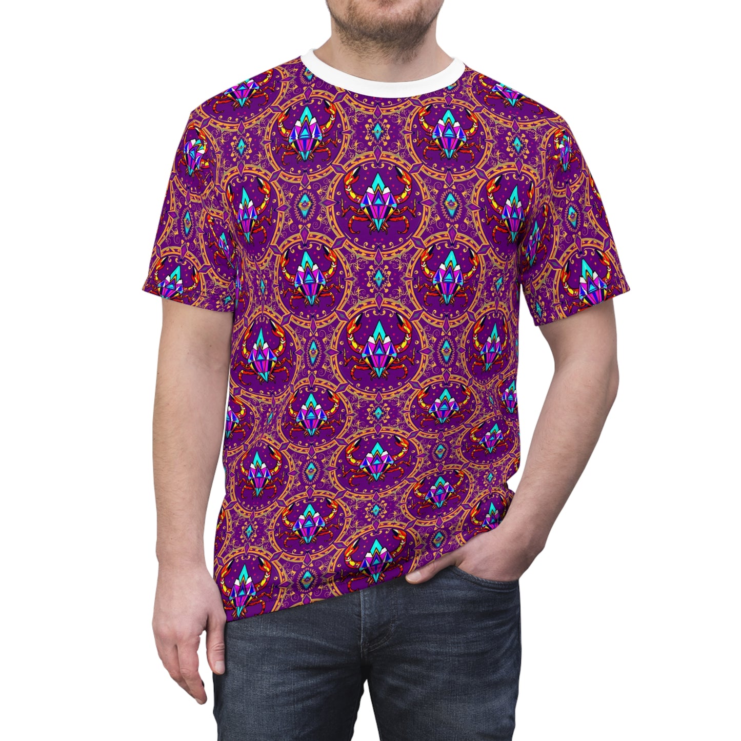 Unisex Cut & Sew T-Shirt, (AOP), Scorpio, Zodiac v1, Jewels Pattern