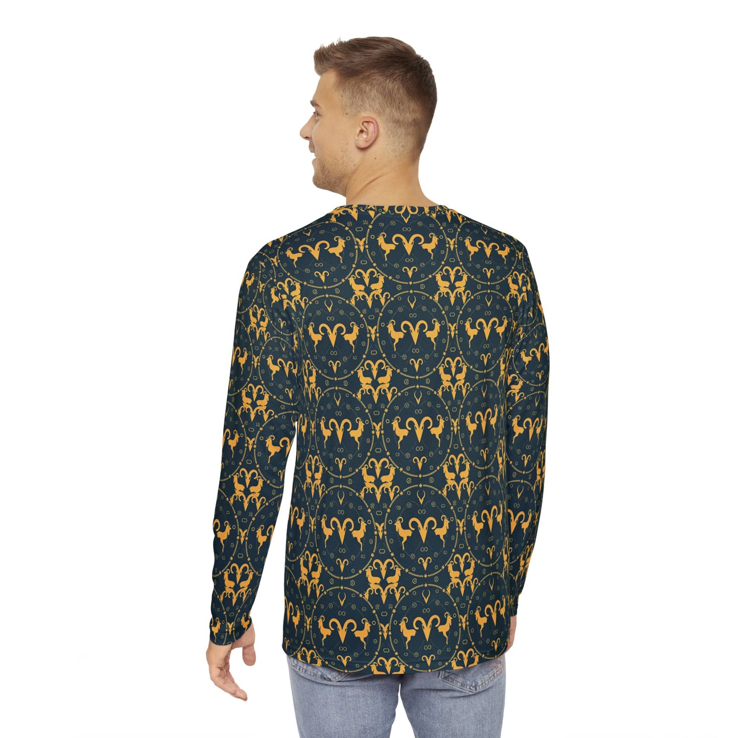 Men's Long Sleeve Shirt, (AOP), Aries, Zodiac v4, Pattern