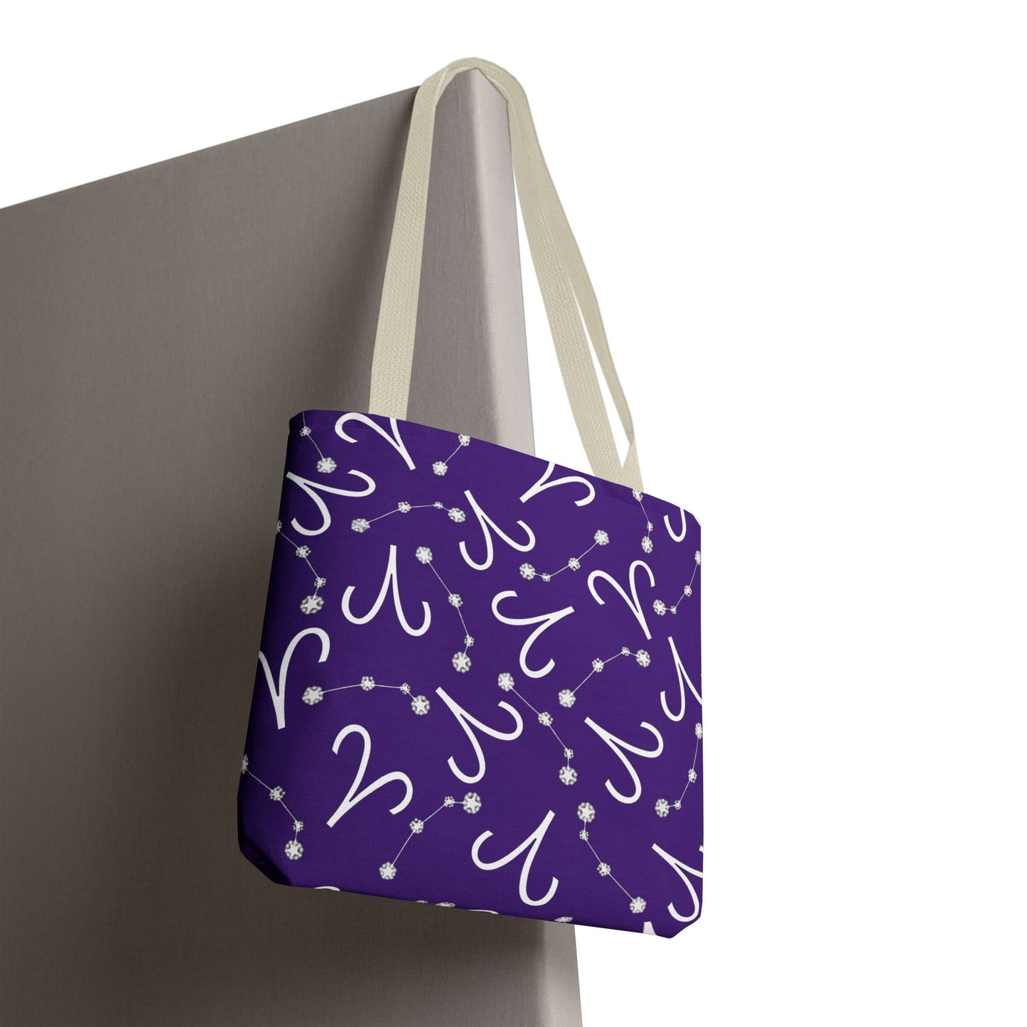 Tote Bag, Aries Zodiac Sign, AOP, (Purple, White)