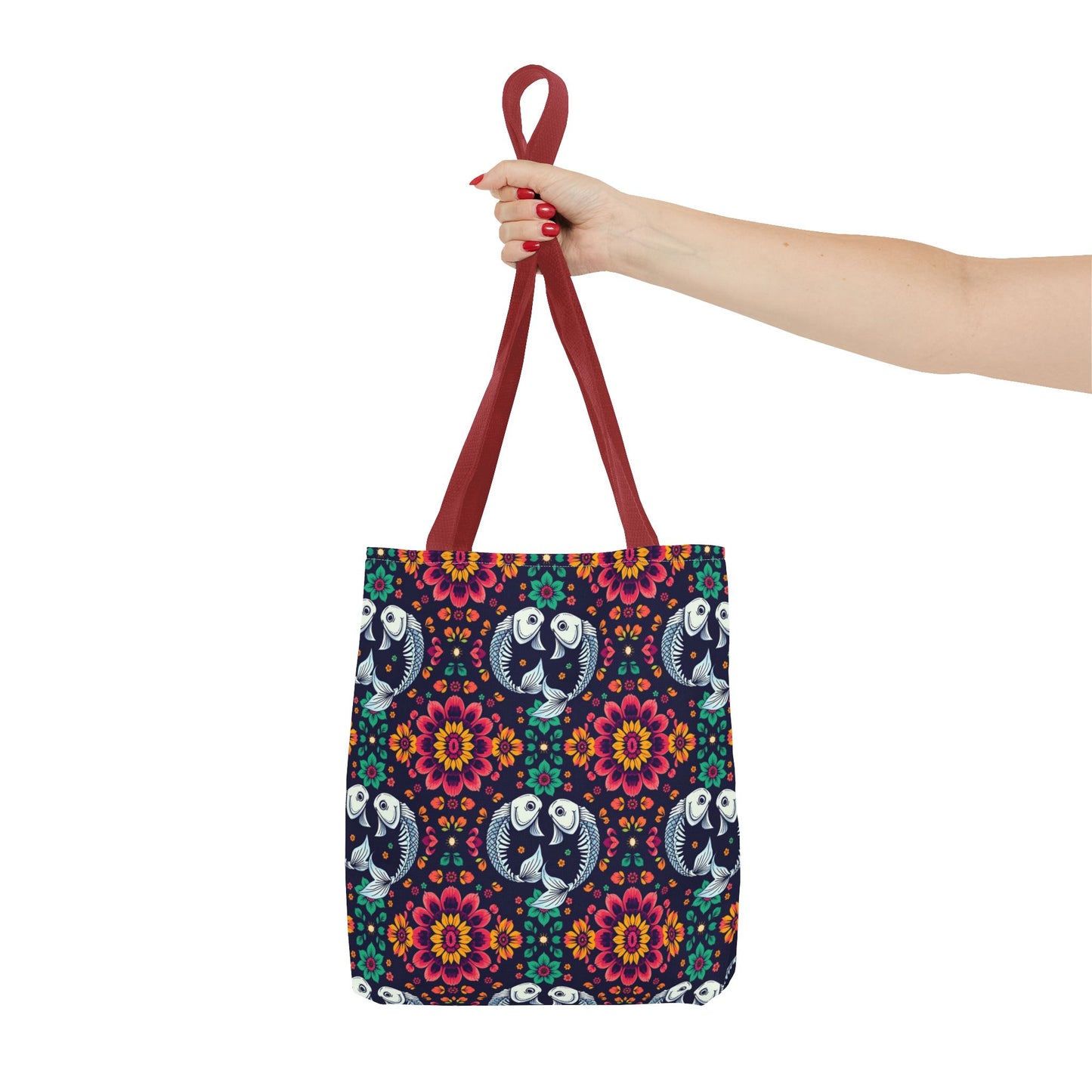 Tote Bag (AOP), Pisces, Zodiac v1, Flower Pattern