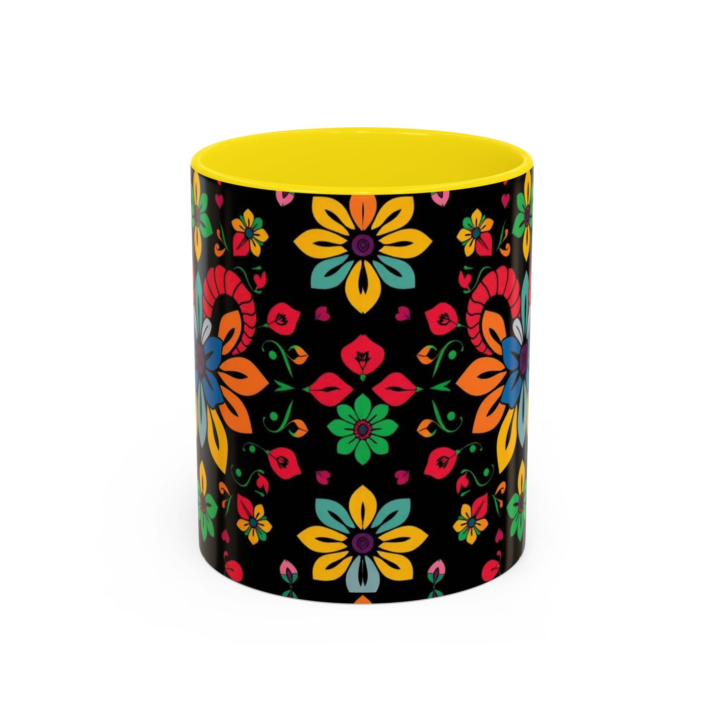 Accent Coffee Mug, Aries, Zodiac v3, Flower Pattern, (11, 15oz)