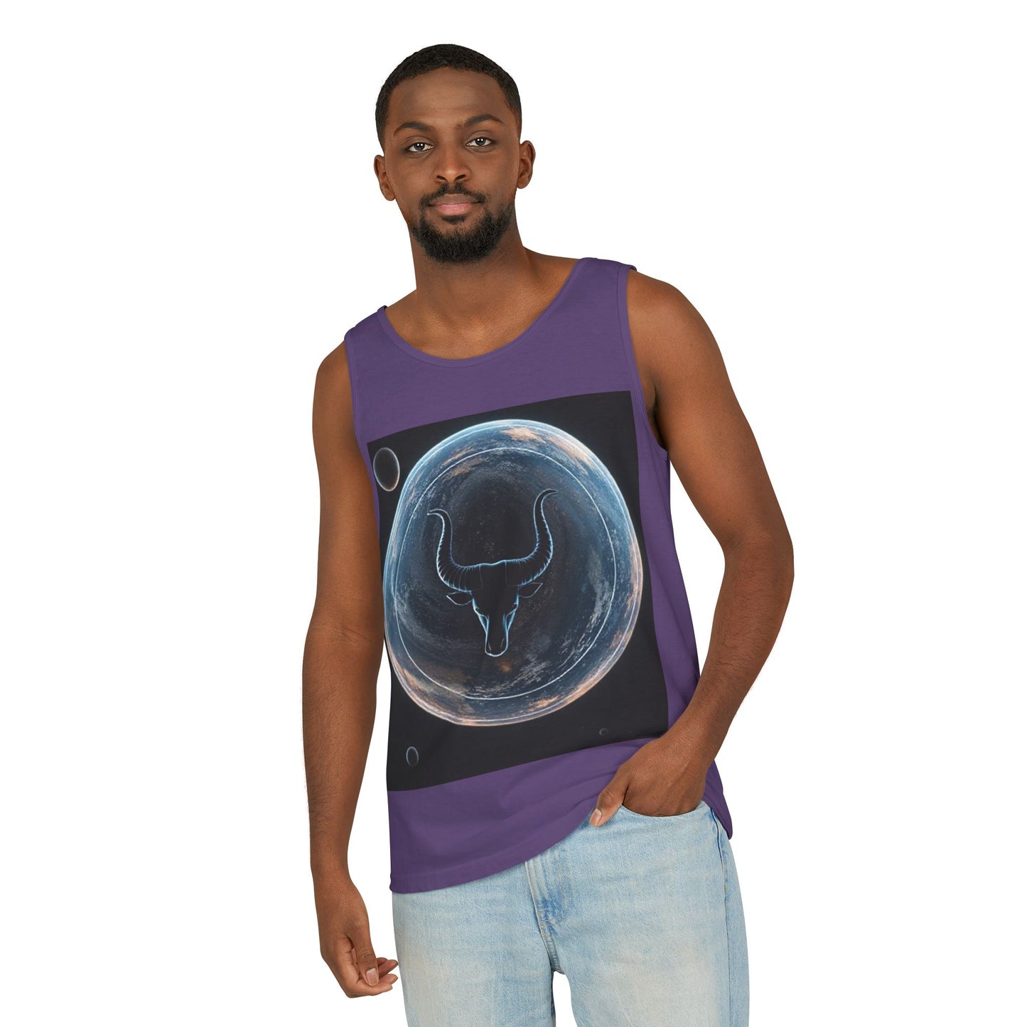 Unisex Garment-Dyed, Tank Top, Taurus Design, Planet Animal v1, 100% US cotton