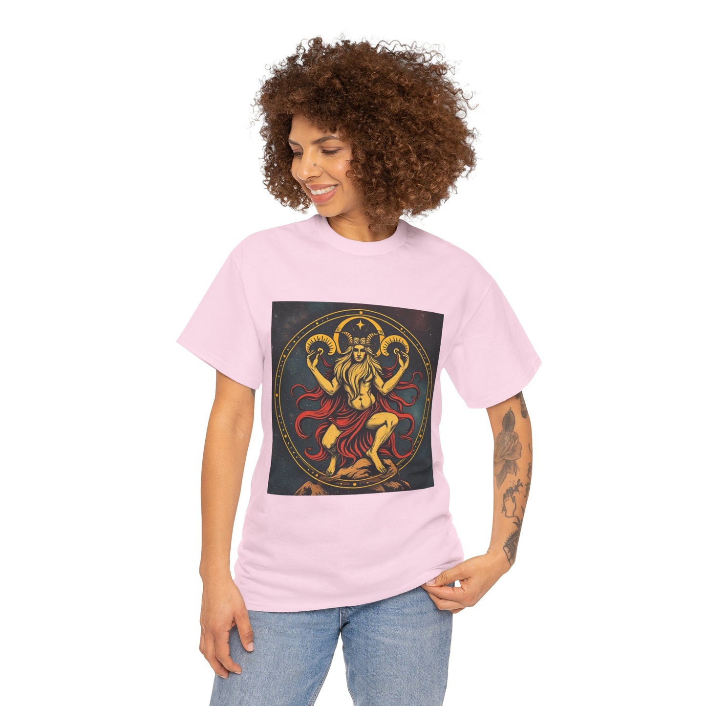 Unisex Heavy Cotton T-Shirt, Aries God 2v, Zodiac Design