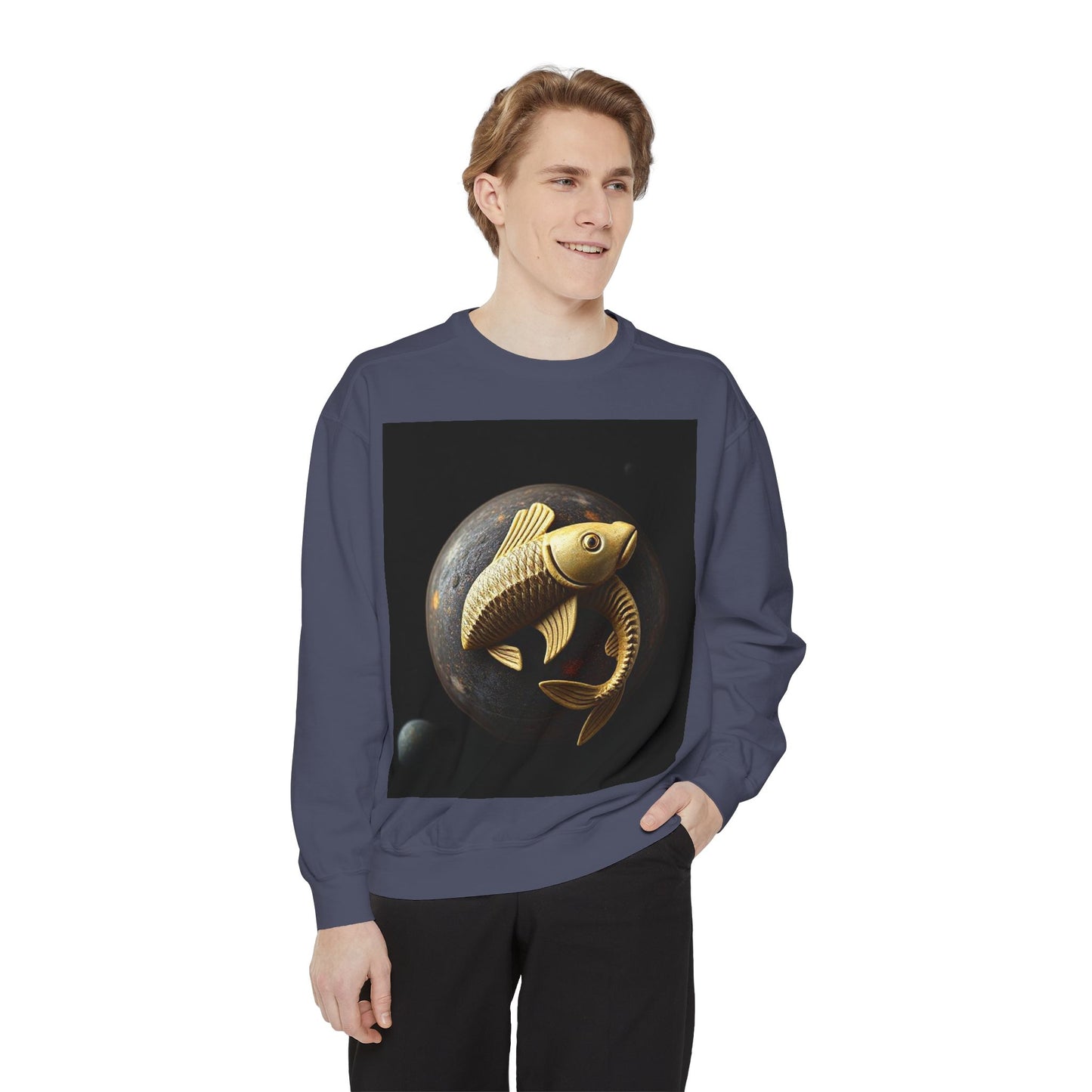 Garment-Dyed Sweatshirt, Unisex, Space Animal Design v1, Pisces