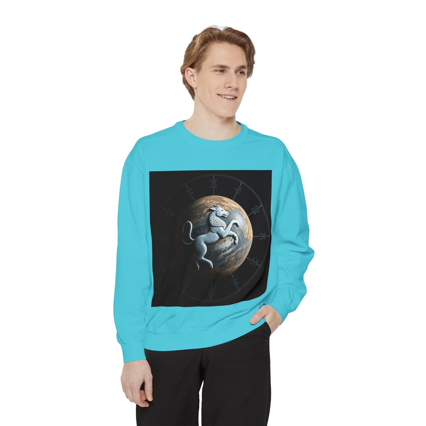 Garment-Dyed Sweatshirt, Unisex, Space Animal Design, Aquarius