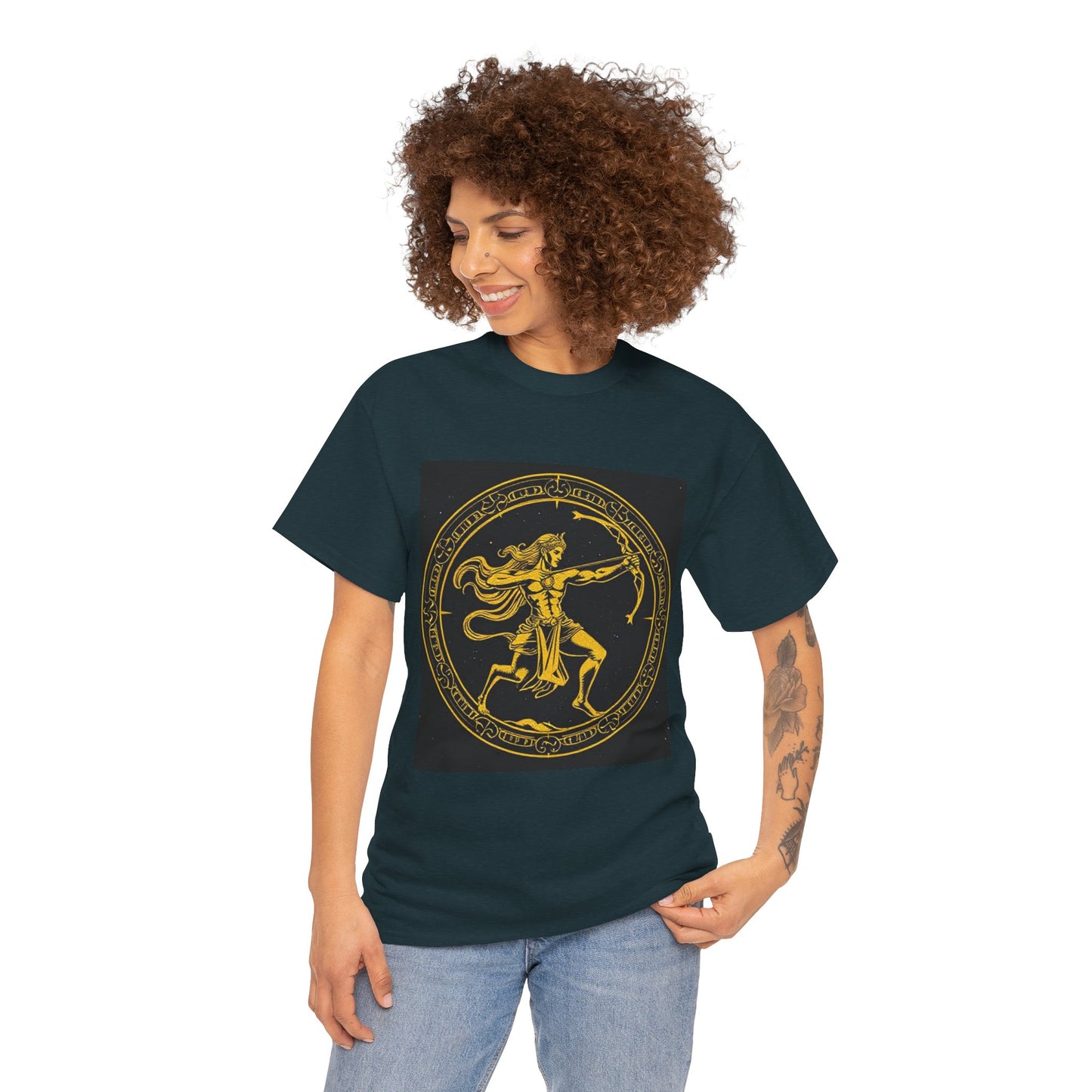 Unisex Heavy Cotton T-Shirt, Mythical Faun/Satyr, Sagittarius Zodiac Design