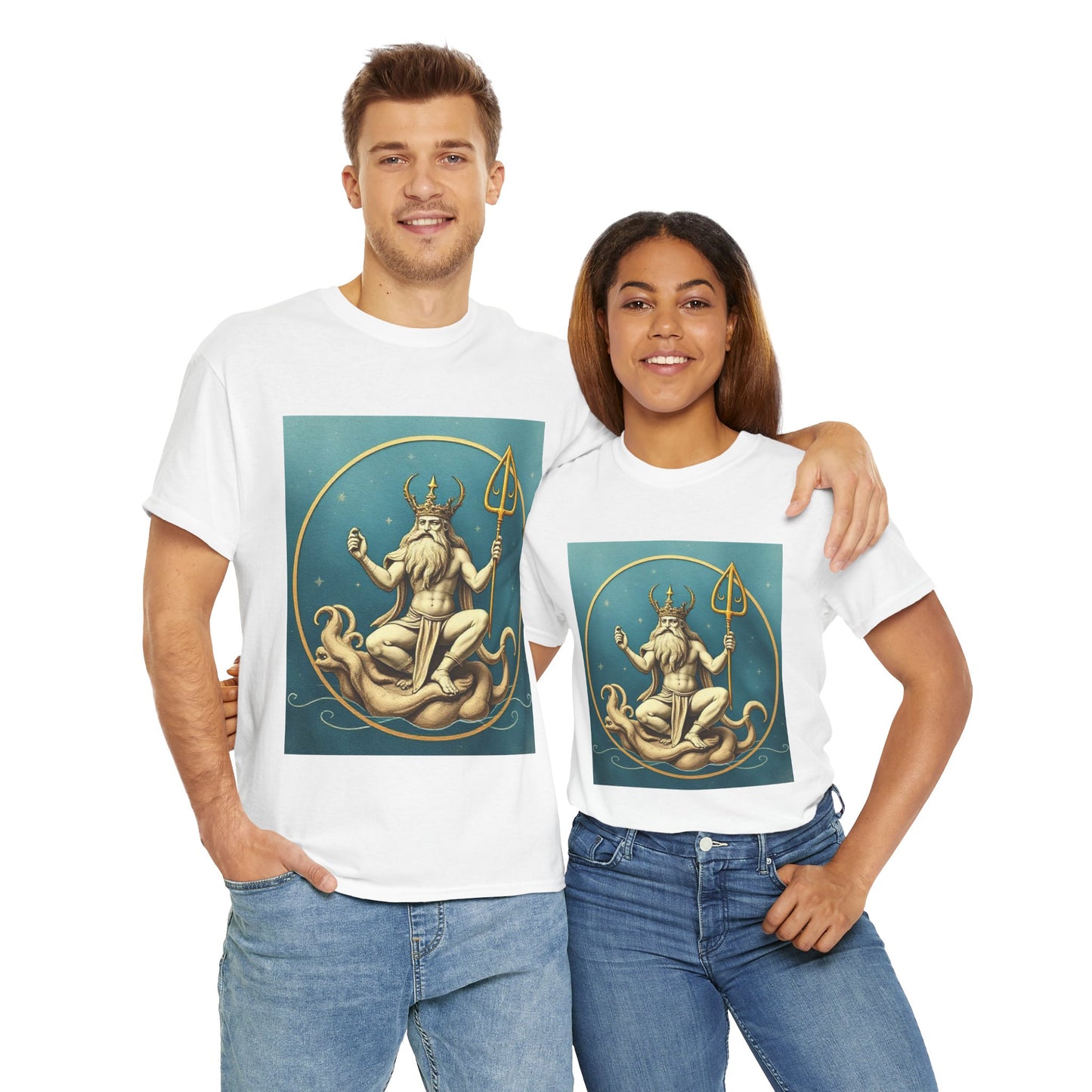 Unisex Heavy Cotton T-Shirt, Aquarius God 3v, Zodiac Design