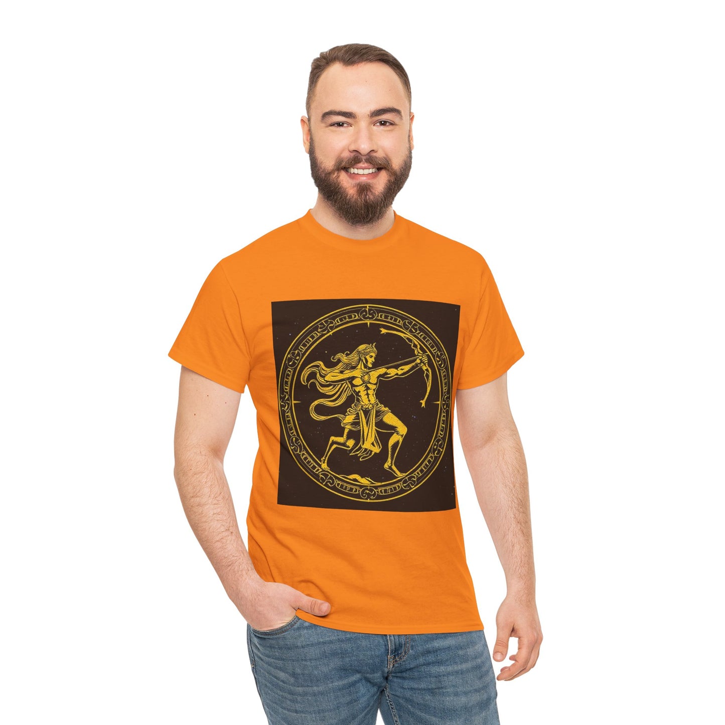 Unisex Heavy Cotton T-Shirt, Mythical Faun/Satyr v1, Sagittarius Zodiac Design