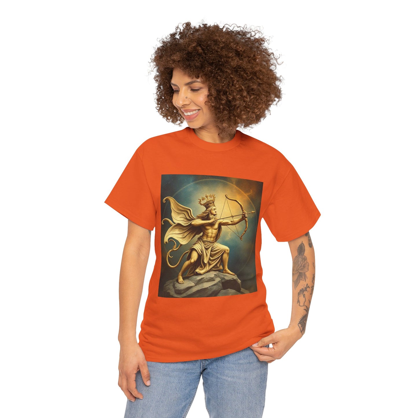 Unisex Heavy Cotton T-Shirt, Sagittarius King, Bow & Arrow v1, Zodiac Design