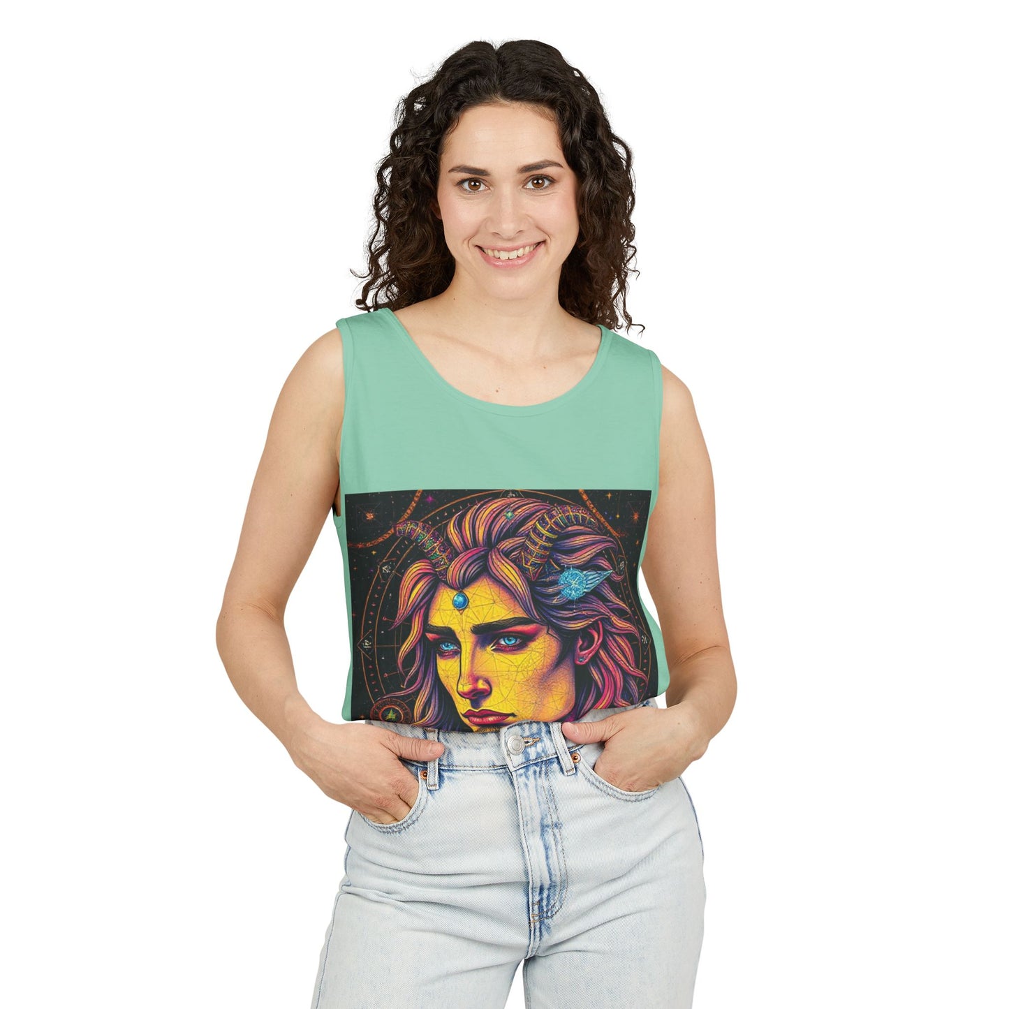 Unisex Garment-Dyed, Tank Top, Aquarius Design, Pop Art v1, 100% Ringspun US cotton