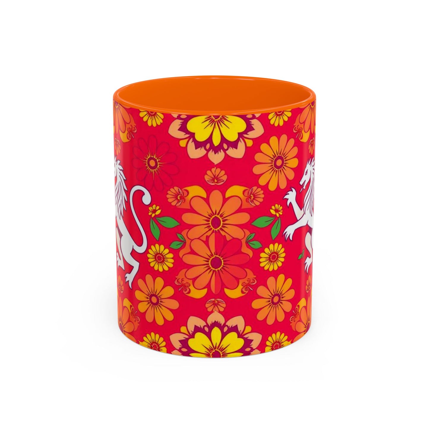 Accent Coffee Mug, Leo, Zodiac v4, Flower Pattern, (11, 15oz)