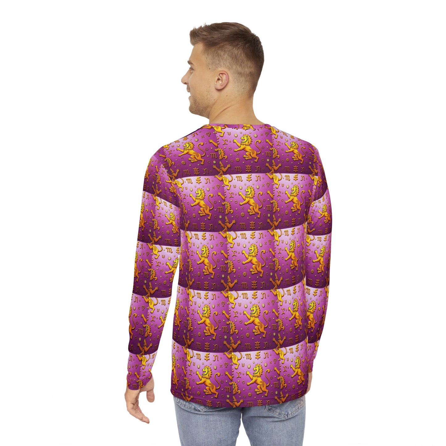 Men's Long Sleeve Shirt, (AOP), Leo, Zodiac v2, Pattern