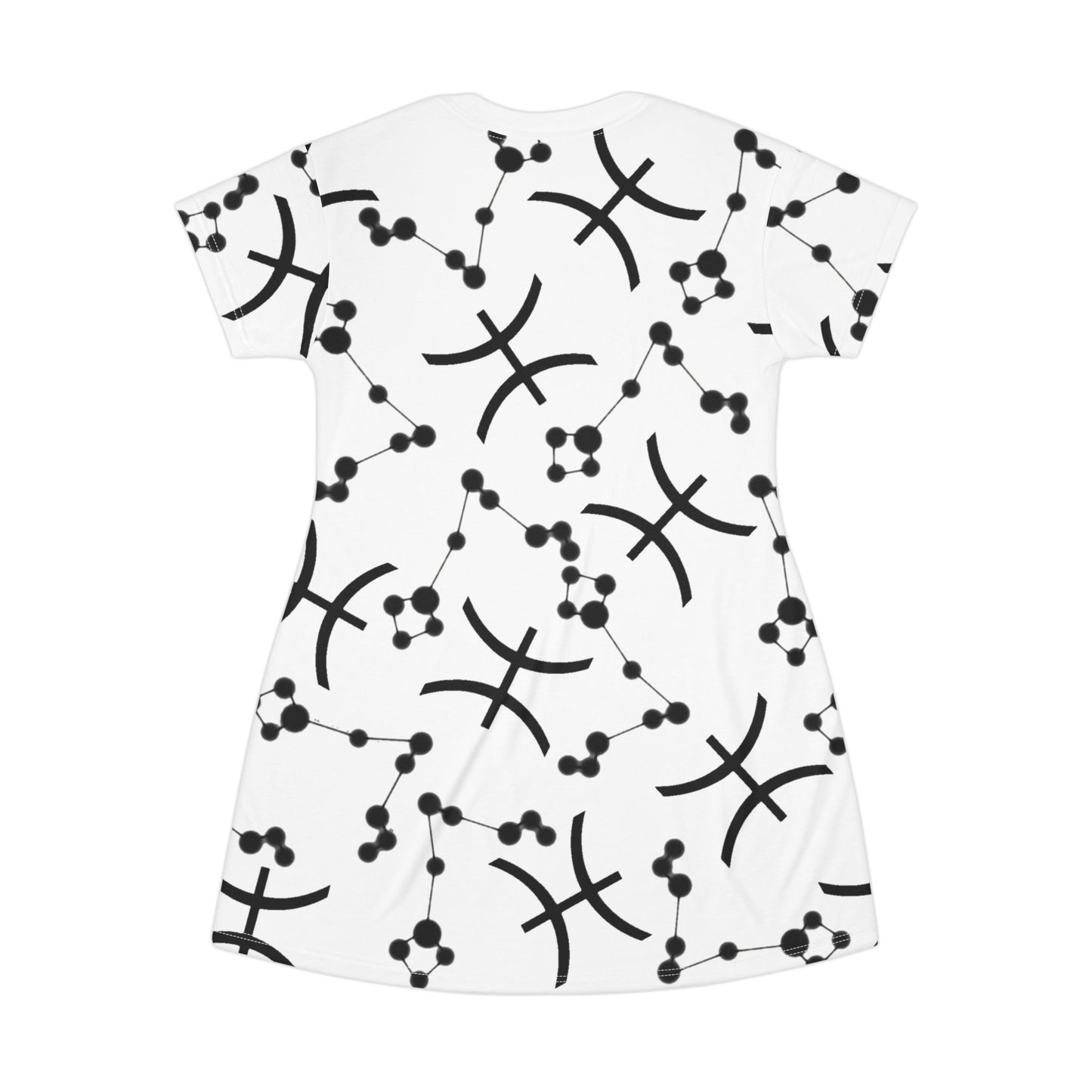 T-Shirt Dress (AOP), 100% Polyester, White thread color, Pisces Zodiac design