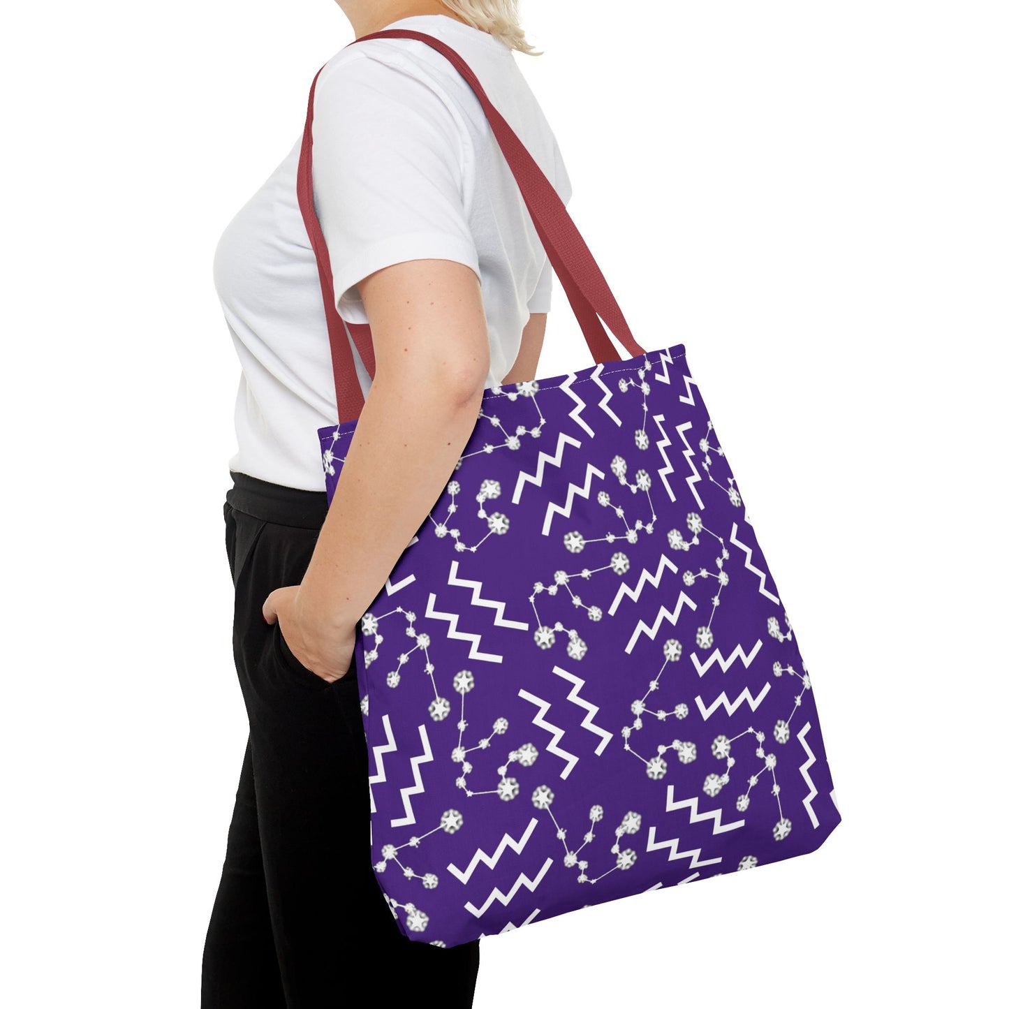 Tote Bag, Aquarius Zodiac Sign, AOP, (Purple, White)