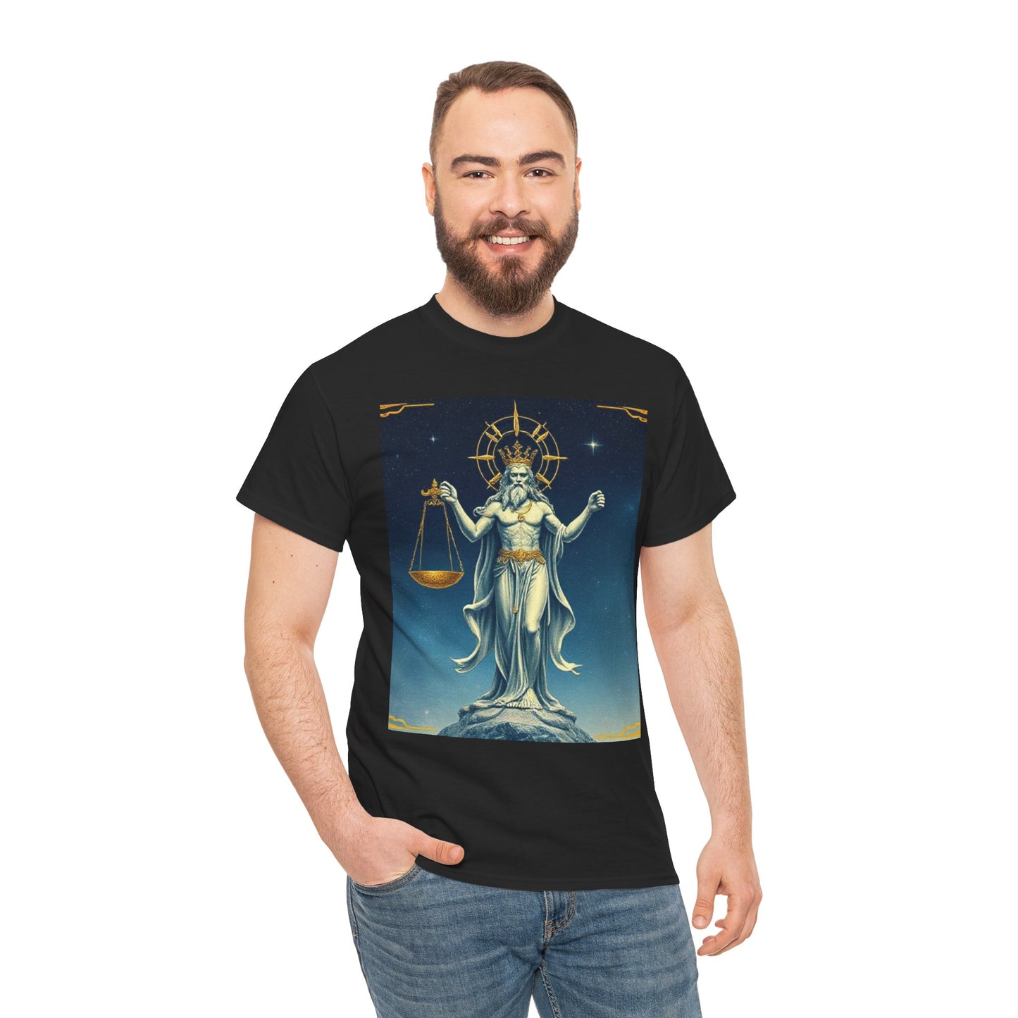 Unisex Heavy Cotton T-Shirt Space v2, Libra God, Zodiac Design