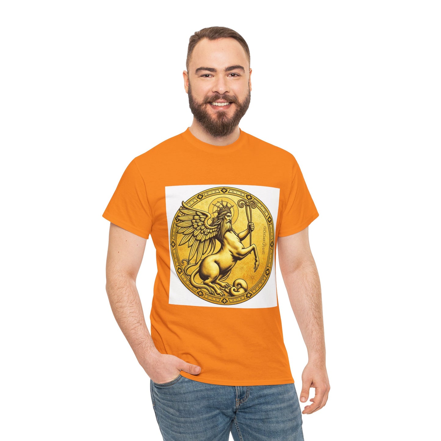 Unisex Heavy Cotton T-Shirt, Golden Angel Coin v1, Virgo Zodiac Design